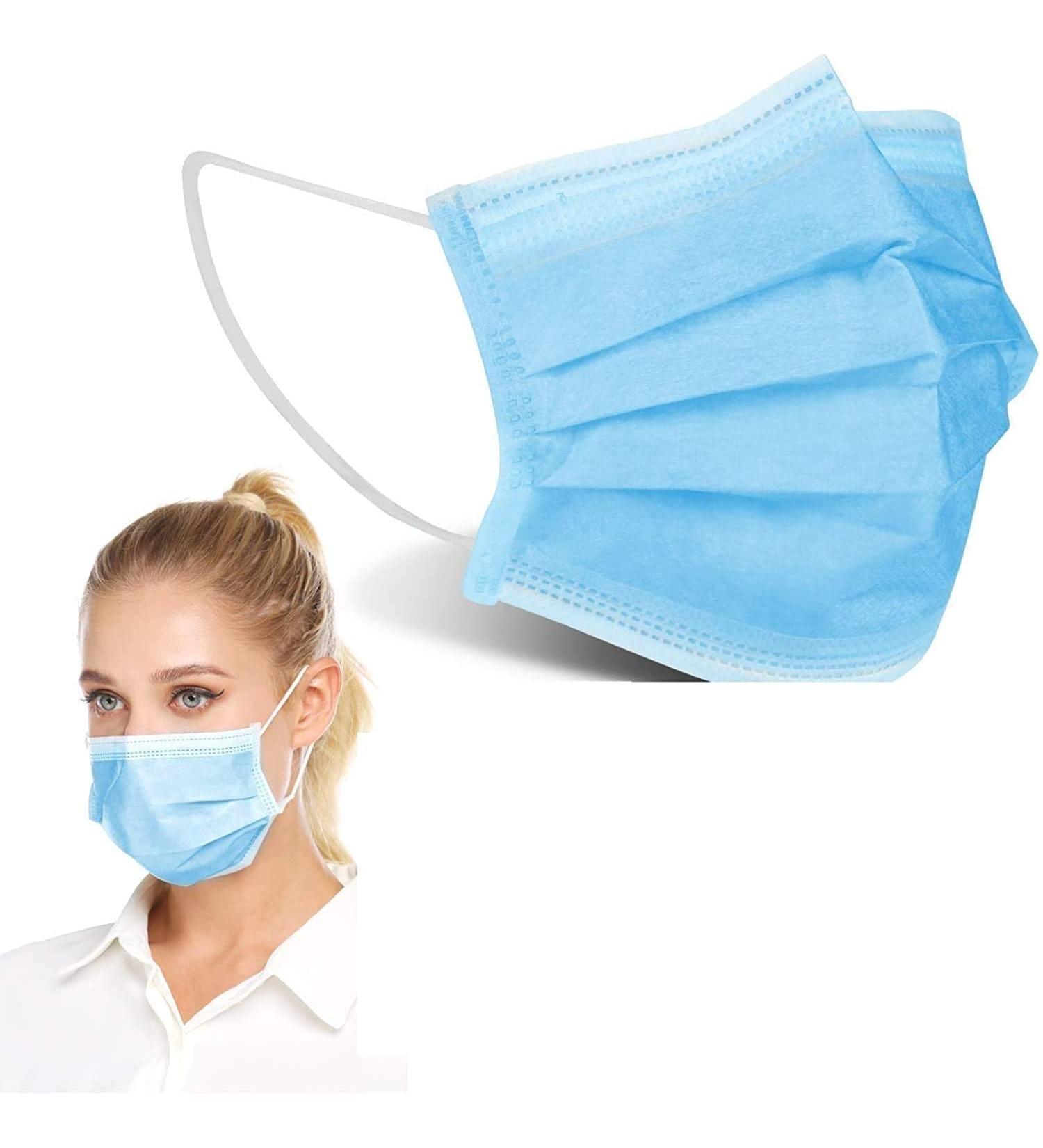 1ABOVE 50pcs 3-Layer Protective Disposable Face Masks - Breathable & High Filterability - Sensitive Skin Safe (Blue) - Buy Online on GoSupps.com