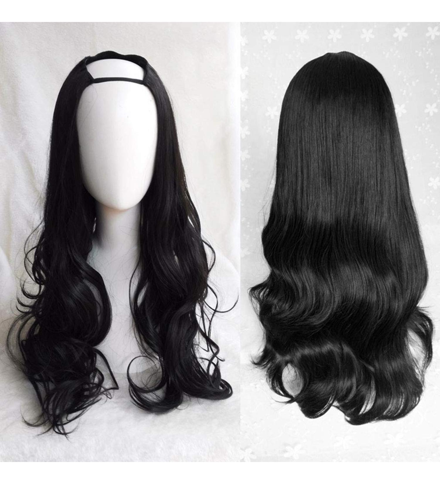 GJBXP Harajuku Fashion 28 Long Wavy Curly U-Shaped Wig | Heat Resistant Synthetic Fibre Mixed Gradient Dark Roots Hair for Girls - Buy Online on GoSupps.com