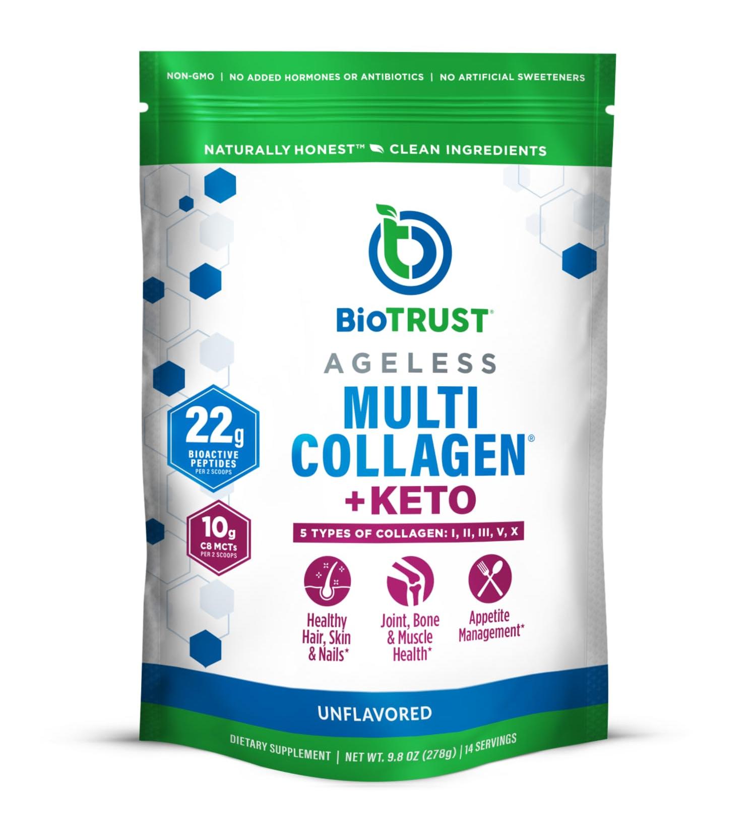 BioTrust Multi Collagen Protein Powder + Keto MCT Oil 5 Types (I II III V X) & 100% Caprylic Acid C8 - Support Elevated Ketones Metabolism Joints & Beauty All in 1 Collagen Powder (Unflavored) Keto Collagen Unflavor  - Buy Online on GoSupps.com