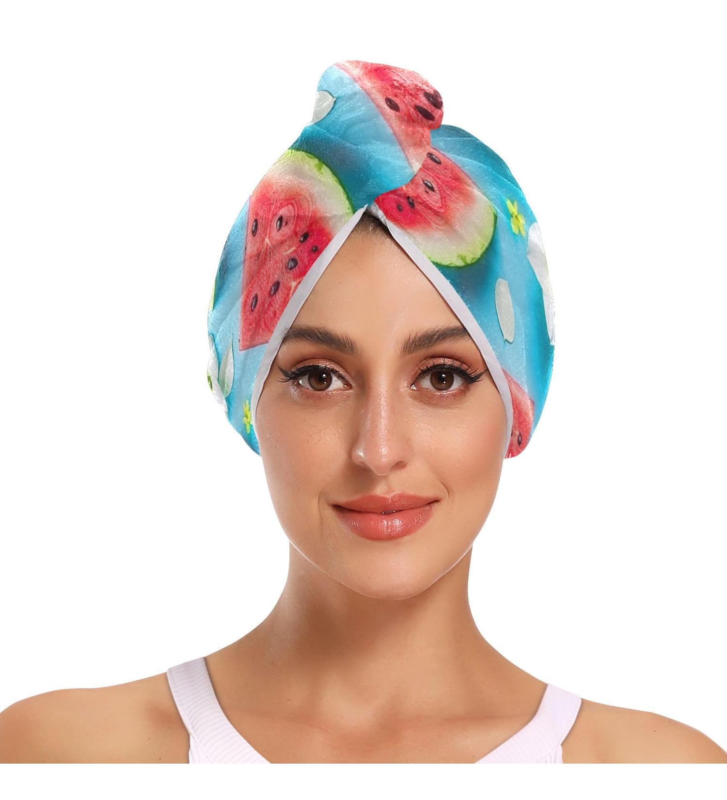 Watermelon Flower Hair Towel 2 Pack - Super Absorbent Quick Dry Hair Turbans for Women & Girls - Buy Online on GoSupps.com