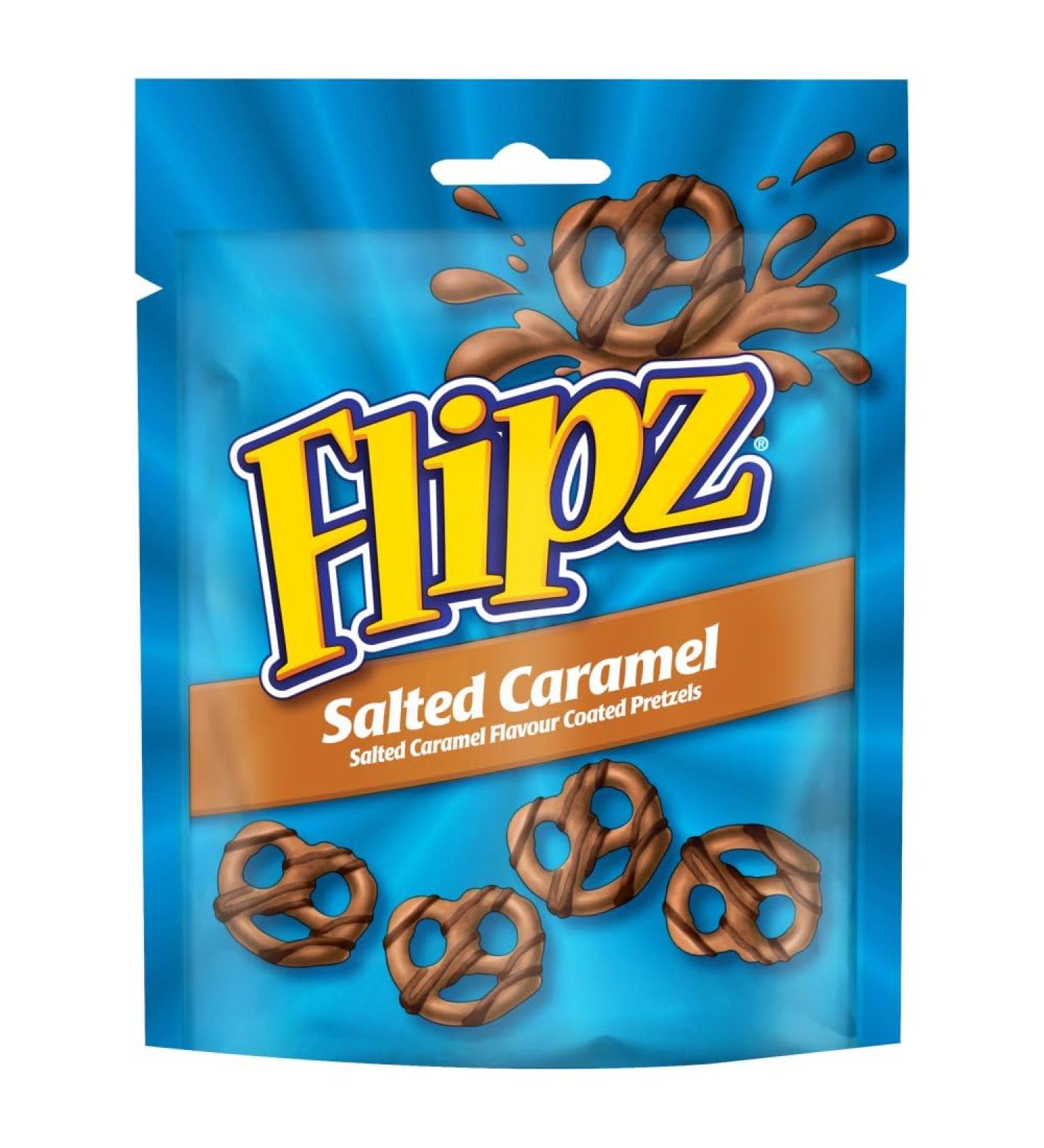 Flipz Salted Caramel Coated Pretzels 90g - Chocolate Drizzle Crunchy Snack (Pack Of 6)