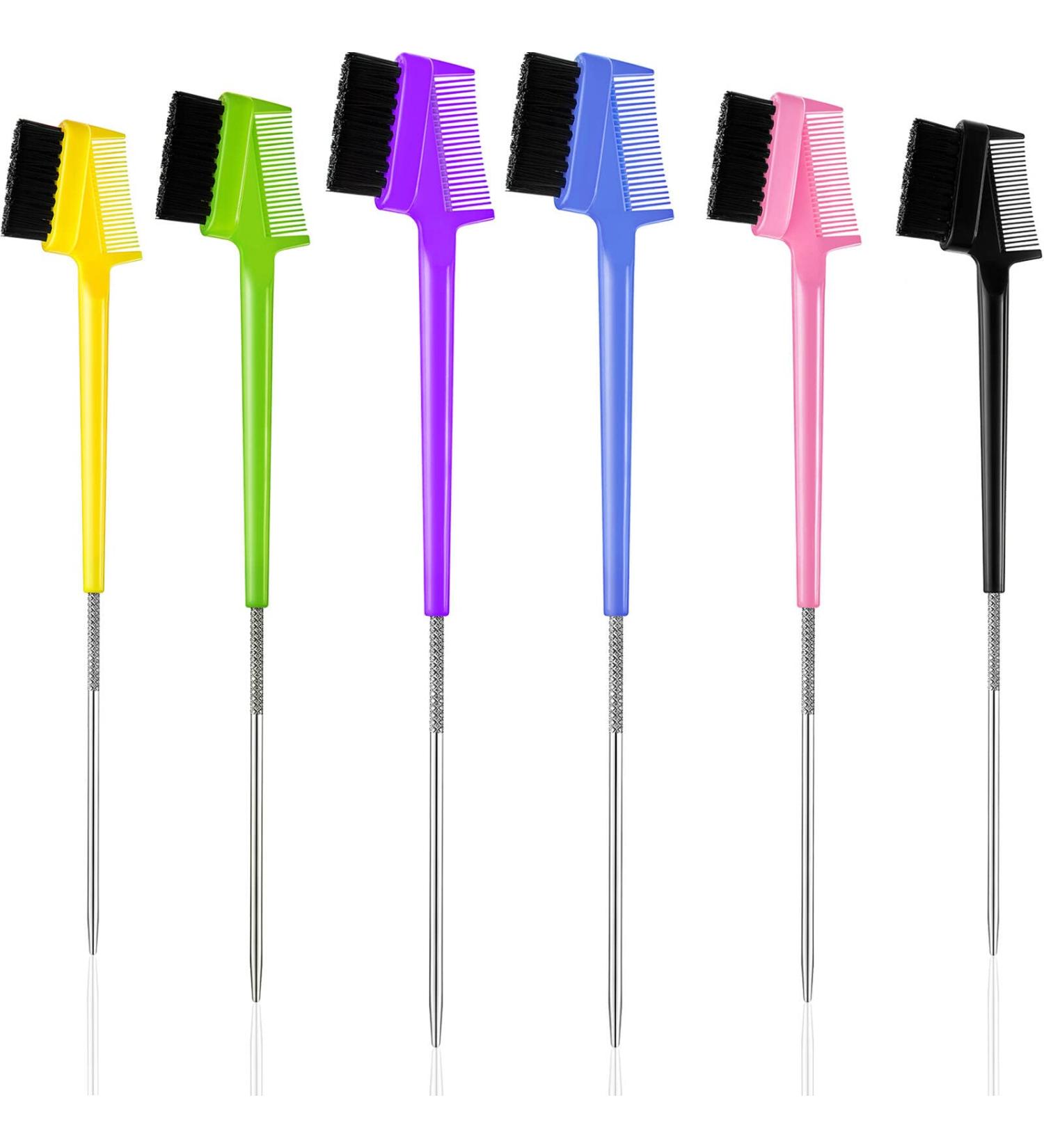 6-Piece Hair Edge Brush & Rat Tail Comb Set for Women - Double Sided Control Comb for Natural Styling - Ideal for Hair Edges & Eyebrows - Buy Online on GoSupps.com