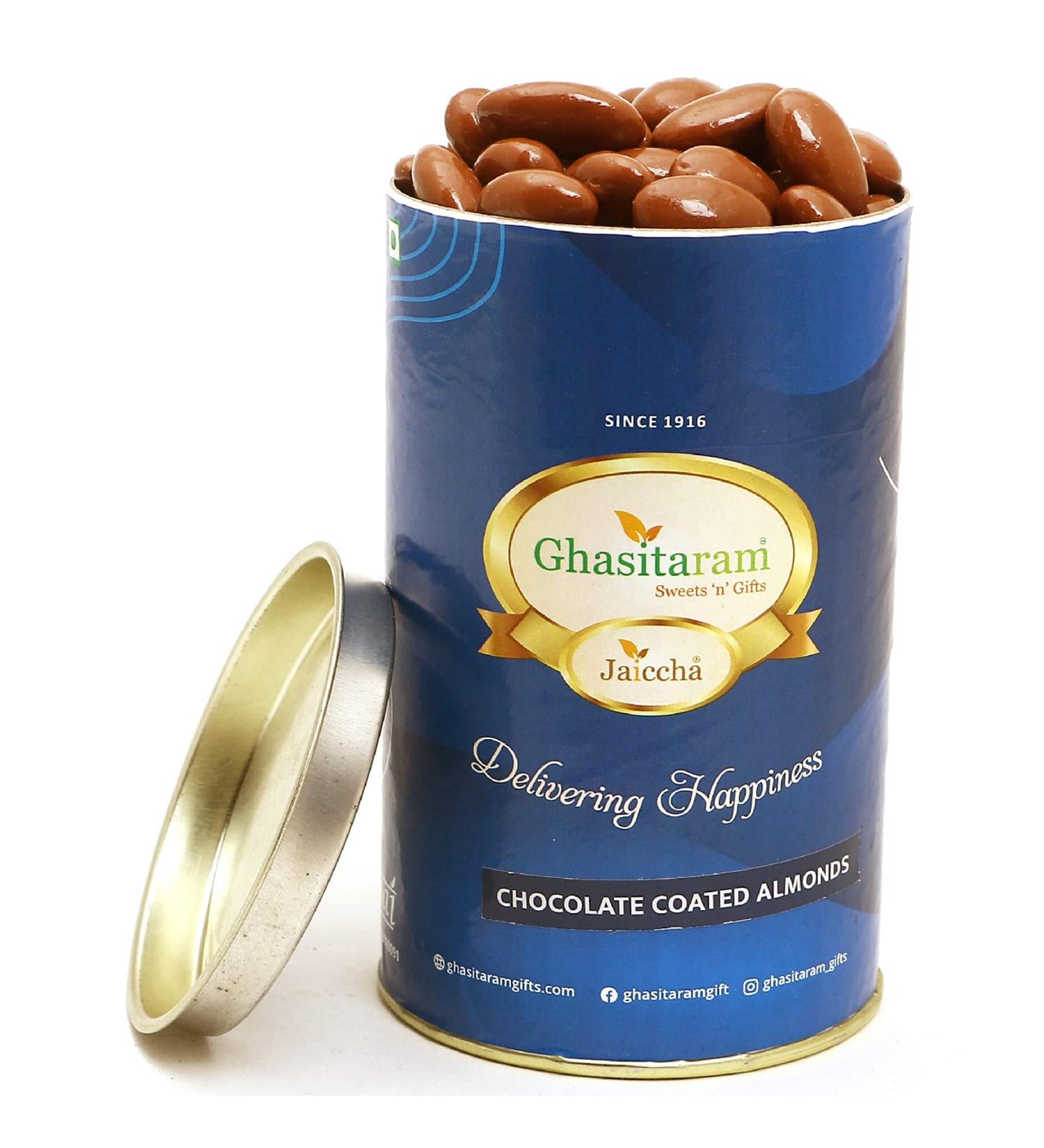 Jaiccha Ghasitaram Chocolate Almonds Can|Gift for Diwali Gifts Bhaidooj Gifts| - Buy Online on GoSupps.com