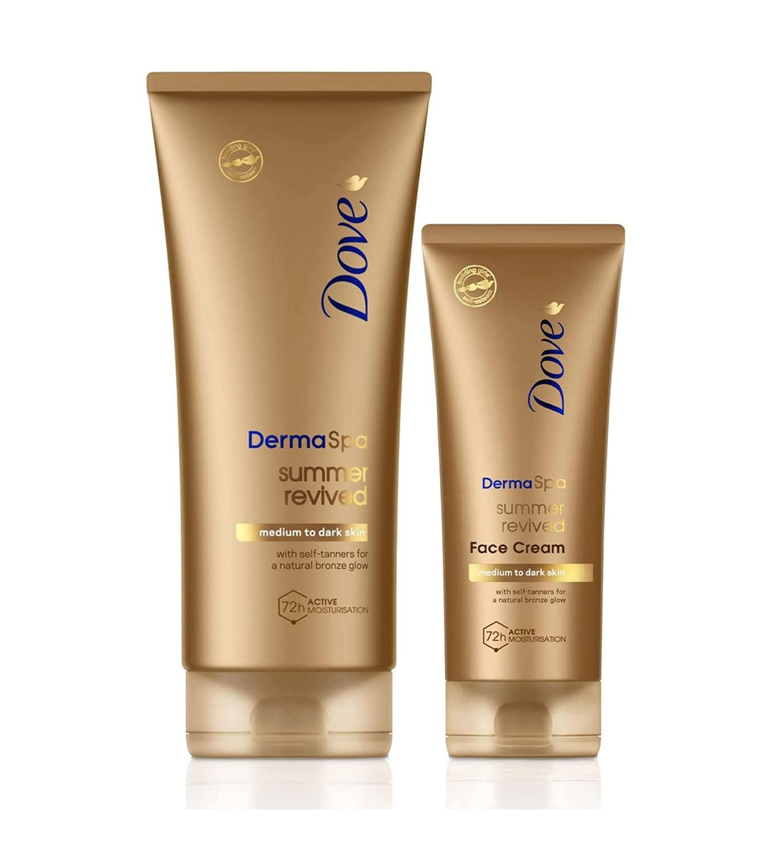 Dove Unilever DermaSpa Body Lotion Summer Revived Self-Tanning Medium to Dark 200ml with Dove Derma Spa Face Cream 75ml 2 Piece Set - Buy Online on GoSupps.com