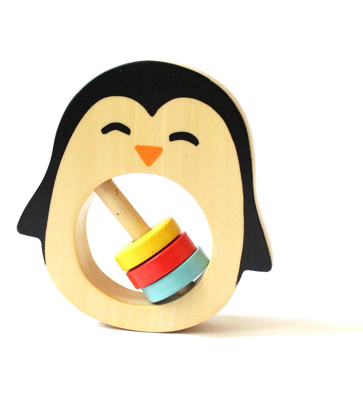 Shumee Wooden Penguin Baby Rattle Teething Toy - Animal Teether for 6 Months+ Boys and Girls - Buy Online on GoSupps.com