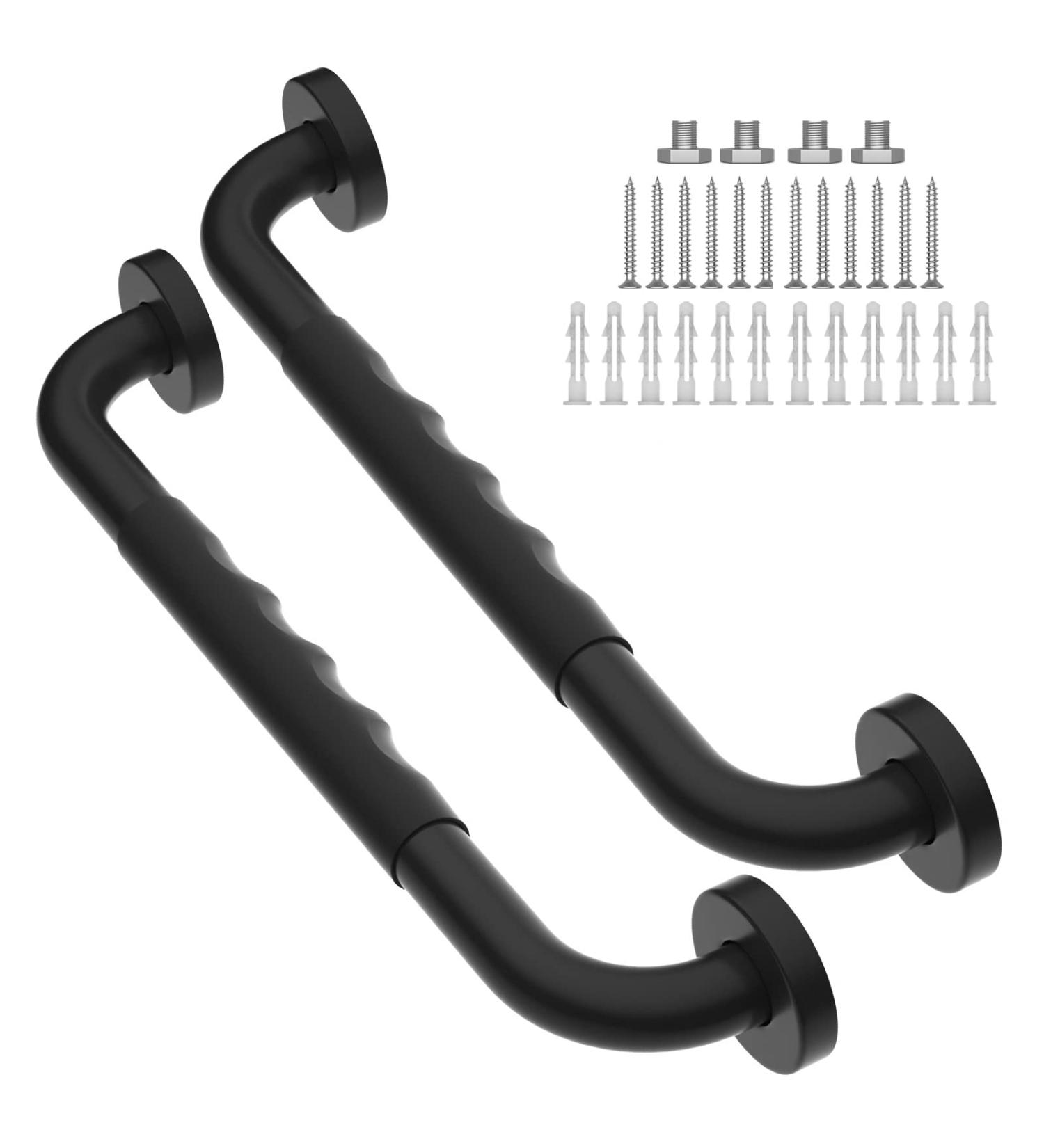 2 Pack 16 Inch Anti-Slip Matte Black Shower Grab Bars - Stainless Steel Bathroom Wall Mount Handrail for Safety Balance - Ideal for Elderly and Handicap Assistance - Buy Online on GoSupps.com