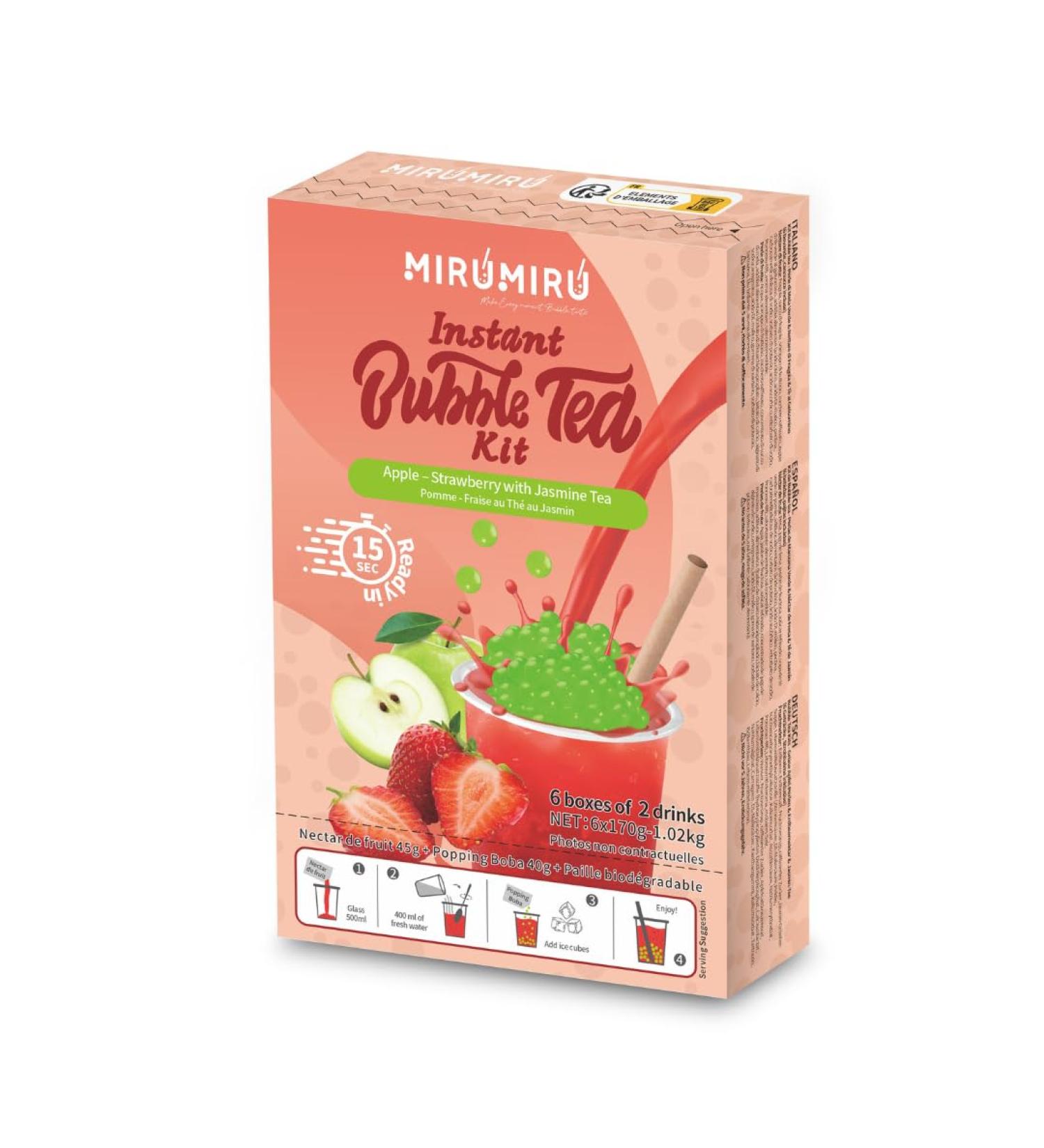 MiruMiru - Bubble Tea Kits - Green Apple Pearl & Strawberry Nectar & Jasmine Tea Drinks & Straws included (12 drinks) - Buy Online on GoSupps.com