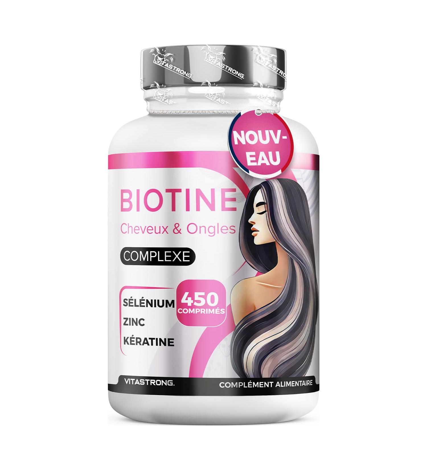 Biotine Cheveux Vitastrong 450 Comprim s Haute Dosage (15 Mois) Biotine Complex Premium avec K ratine Cheveux S l nium Zinc Cuivre Bambou Vitamines Cheveux Peau et Ongles Hair Vitamins Cheveaux - Buy Online on GoSupps.com