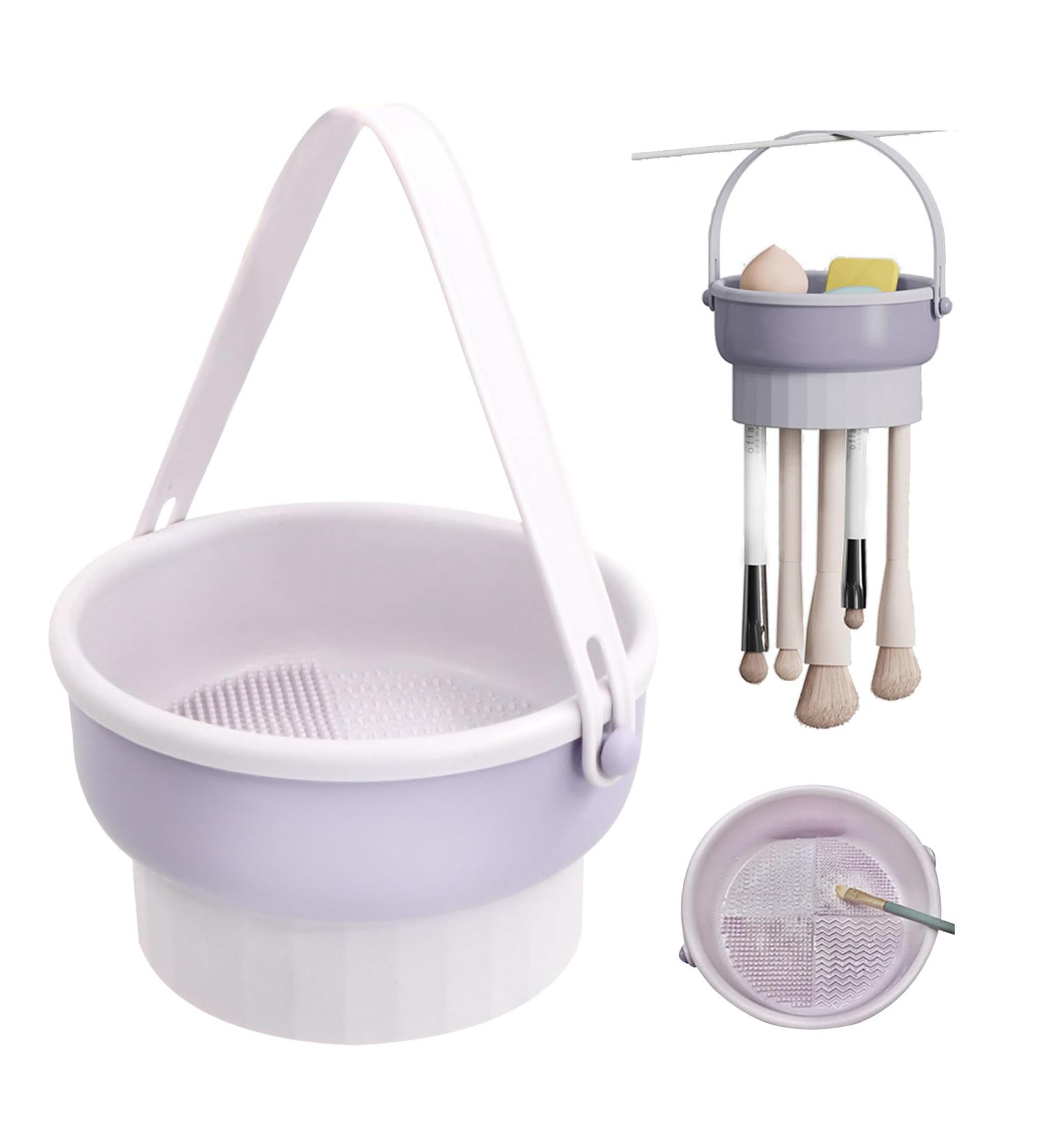 3-in-1 Silicone Make-Up Brush Cleaner & Holder - Clean Store Dry Cosmetic Brushes & Sponges (Purple) | International Shipping - Buy Online on GoSupps.com