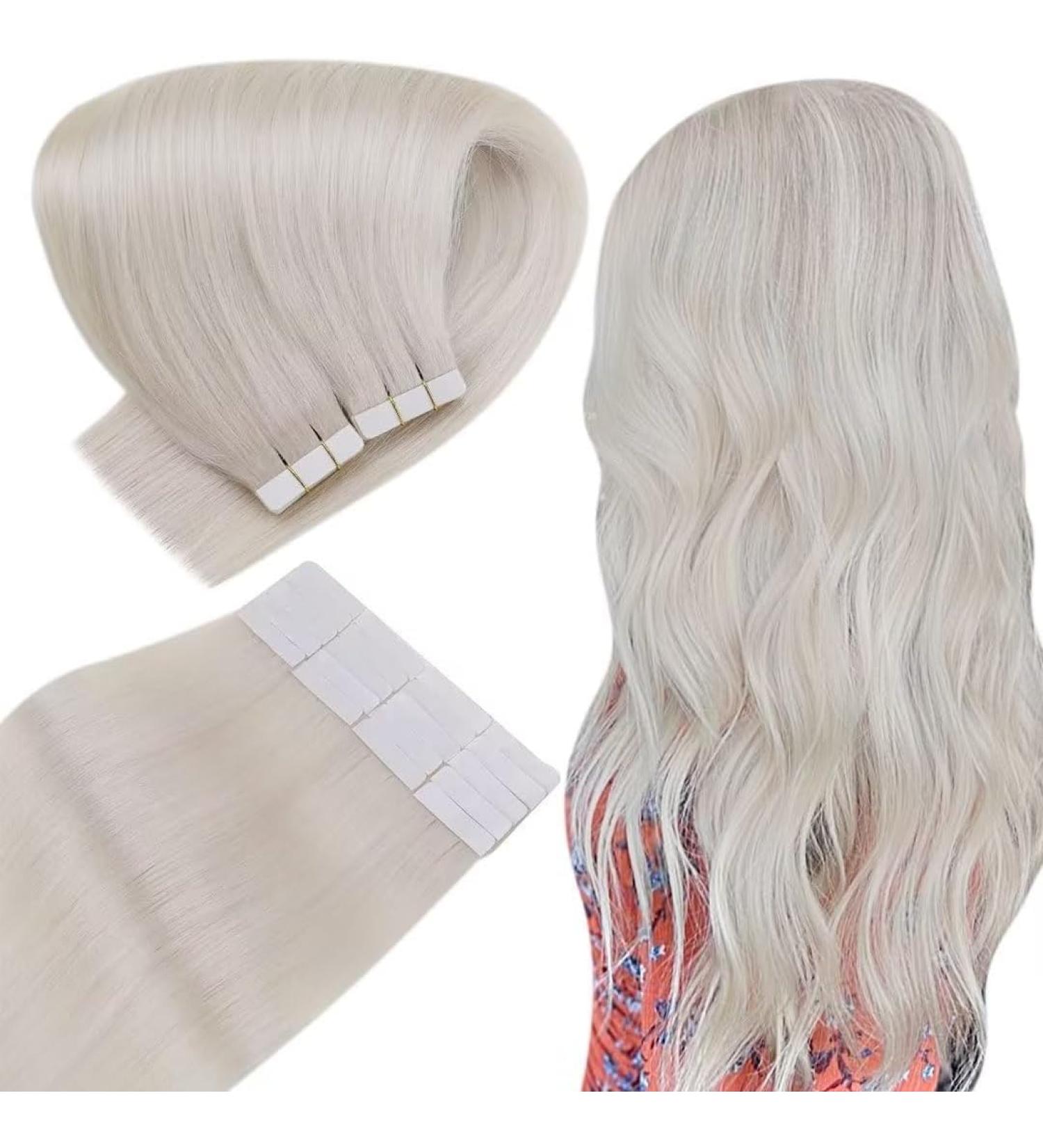 Easyouth 14 Inch Tape Extensions - Real Blond White Human Hair Remy Quality 40g - #1000 Color - Buy Online on GoSupps.com