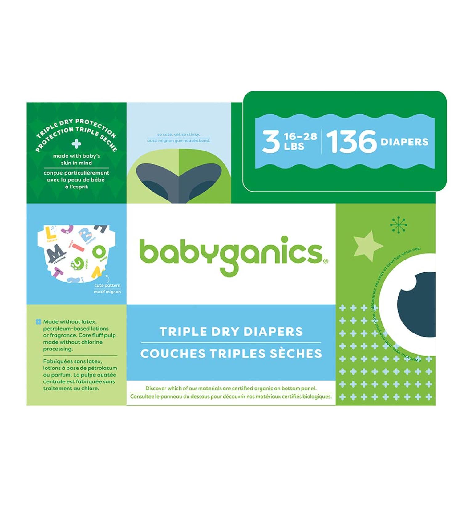 Babyganics Size 3 Diapers (136 Count) - Absorbent, Breathable, Triple Dry Protection - Buy Online on GoSupps.com