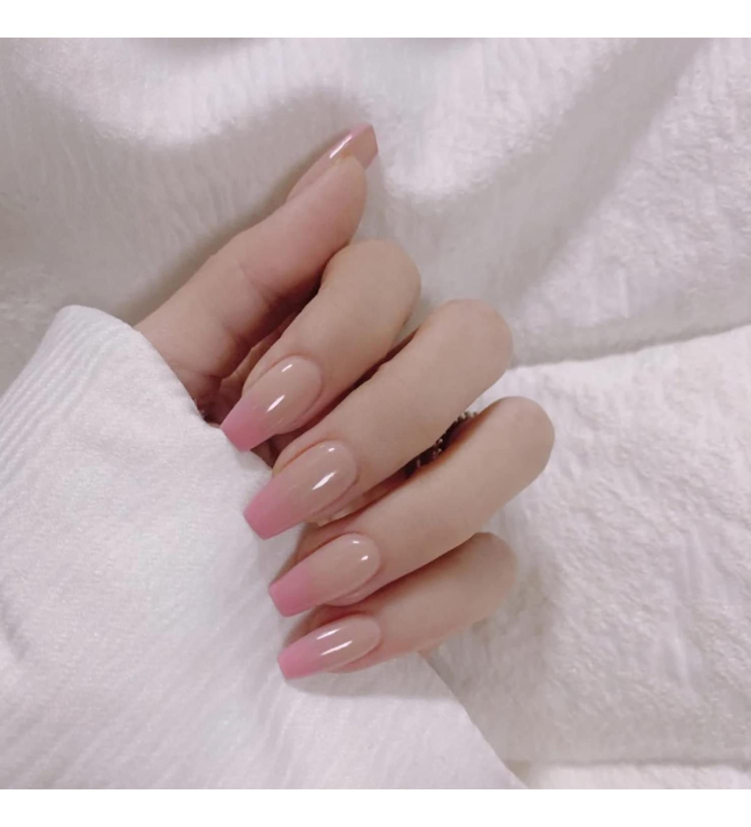 BABALAL 24PCS Gradient Pink Nude Coffin False Nails - Medium Length Press on Nails for Women and Girls - Buy Online on GoSupps.com