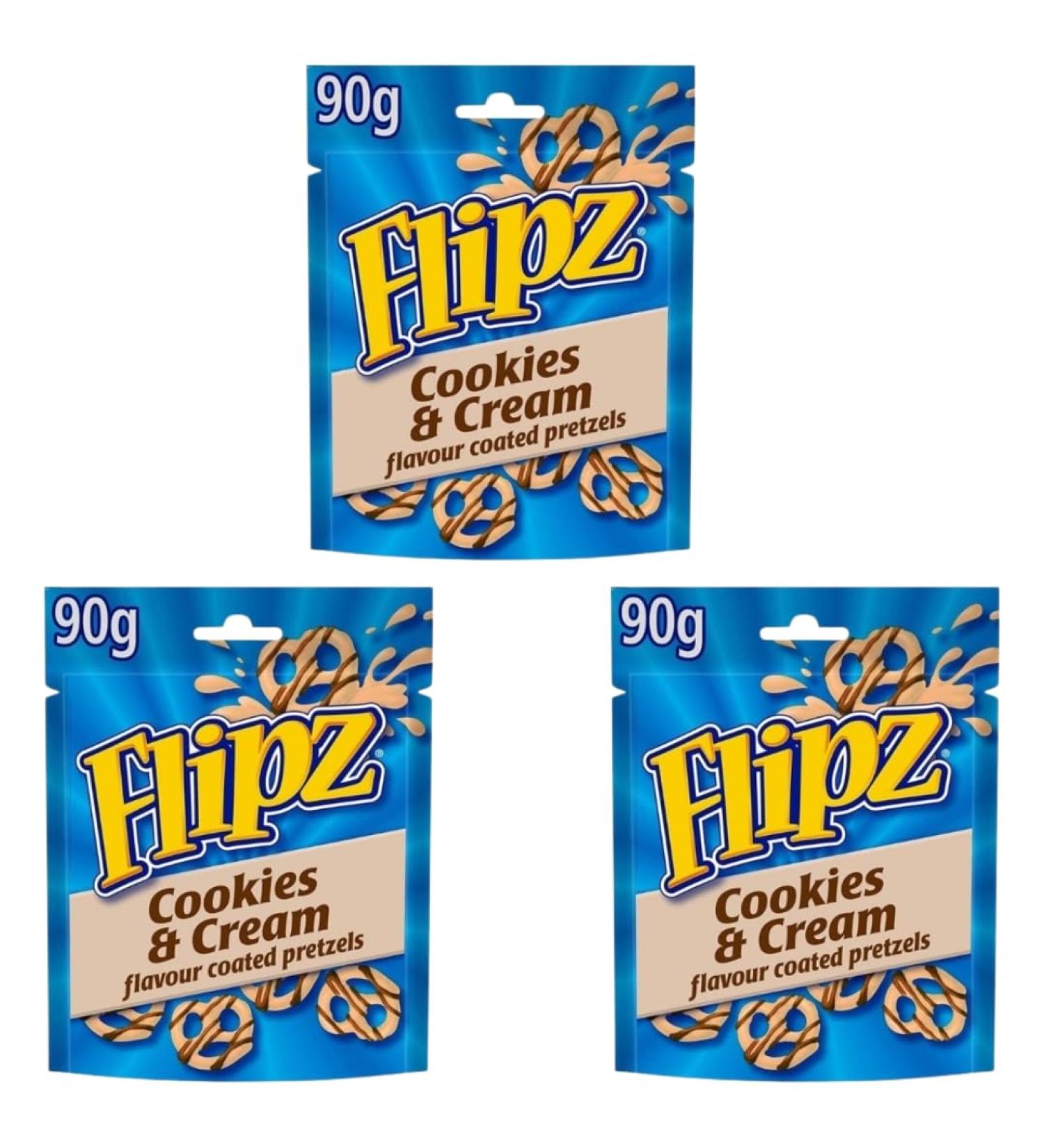3-Way Package Flipz Pretzels - 3 Delicious Flavors: Cookies & Cream - 3x90g | Heartforcards Shipping Protection - Shop Internationally - Buy Online on GoSupps.com