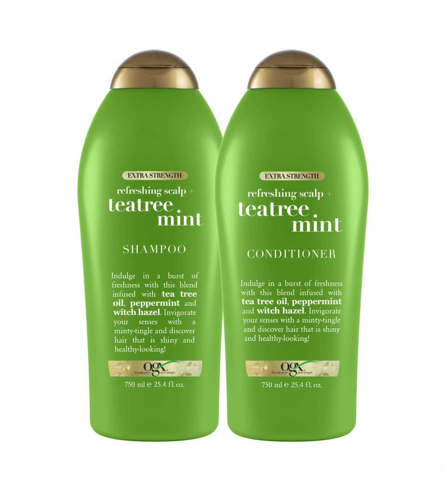 OGX Extra Strength Tea Tree Mint Shampoo & Conditioner - Invigorating, Paraben-Free, 25.4 Fl Oz - Buy Online on GoSupps.com