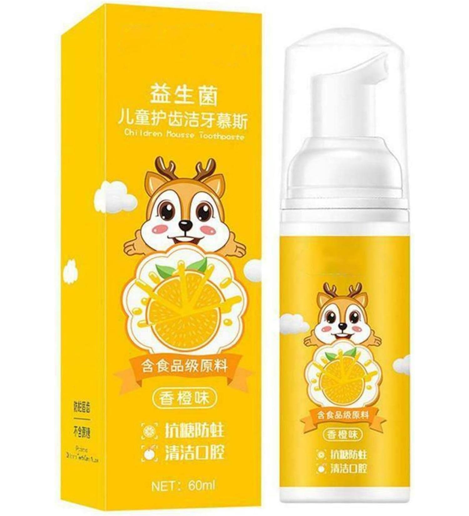 Kids Foam Toothpaste Fluoride Free Natural Formula Suitable for Toddler's Oral Cleaning and Cavity Prevention Strawberry/Orange Flavor (Orange) - Buy Online on GoSupps.com