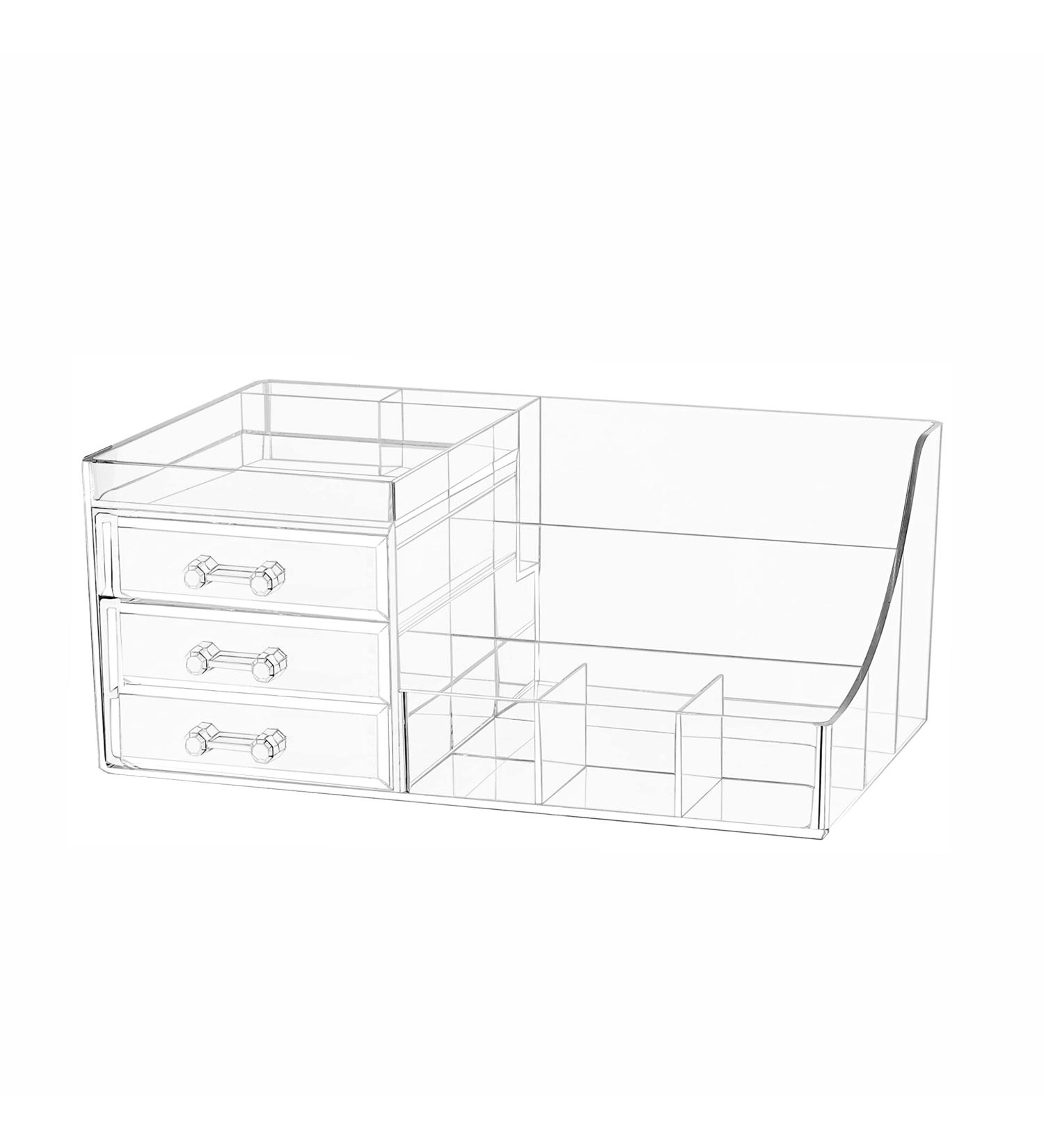 Stackable Makeup Organizer with 3 Drawers - Clear Acrylic Bathroom Storage for Cosmetics and Jewelry - Buy Online on GoSupps.com