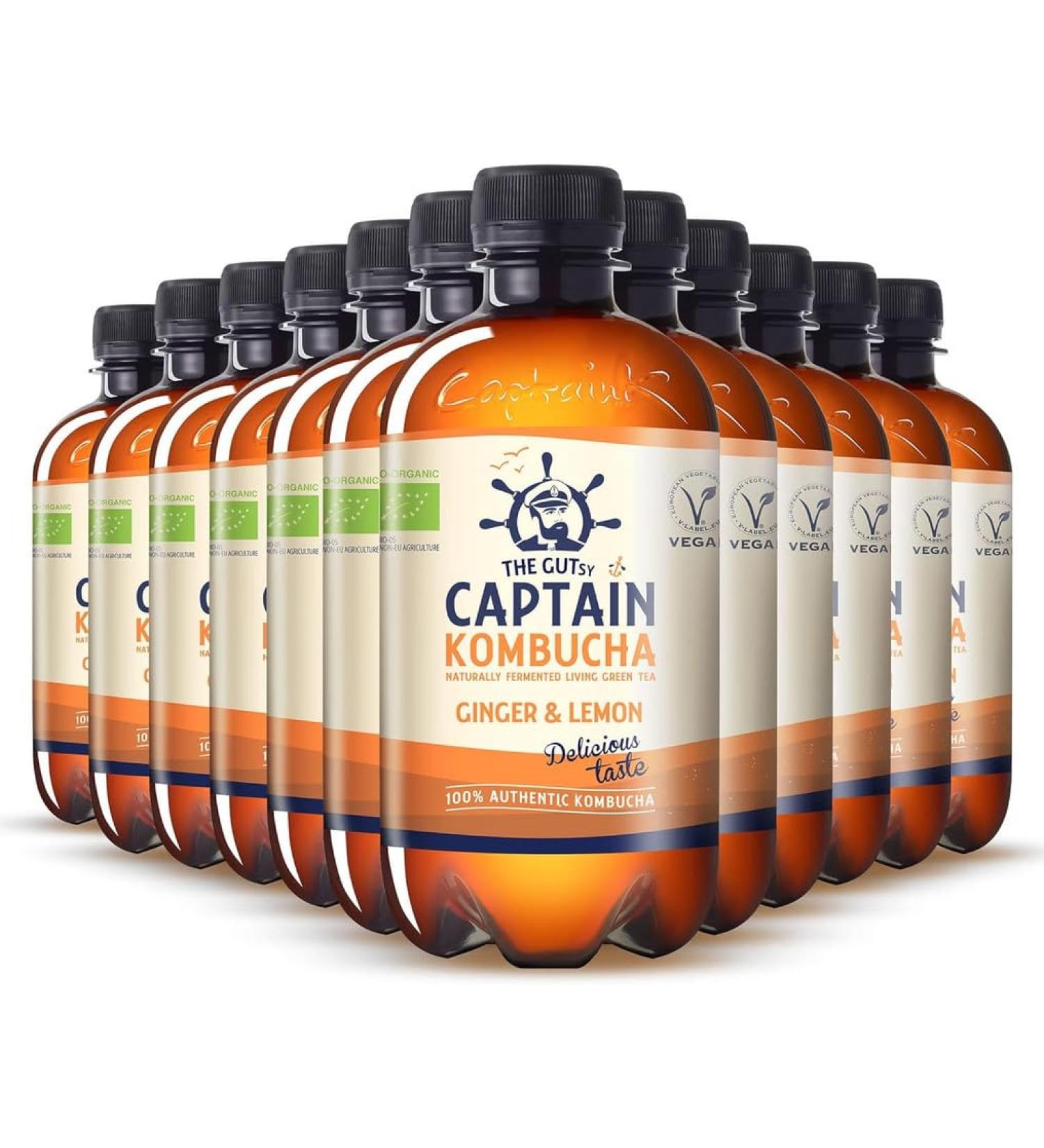 The Gutsy Captain Kombucha - Kombucha Tea -12 x 400ml-Ginger Lemon 12 PCS Kombucha Ginger