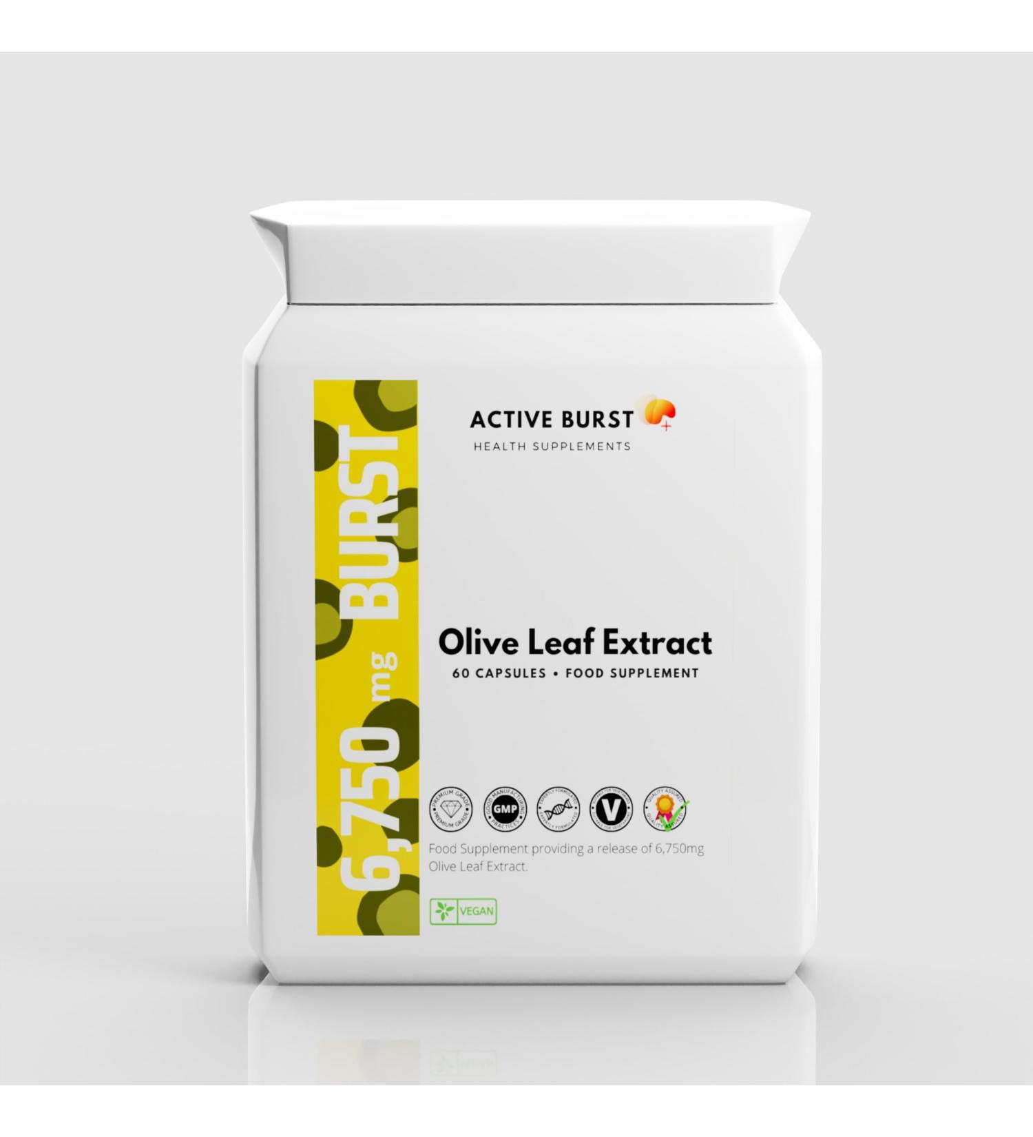Olive Leaf Extract 6750mg 60 Capsules - Enhanced Strength - 20% Oleuropein - Non GMO - Powerful Antioxidant - Heart Skin Immunity. UK Produced by ActiveBurst - Buy Online on GoSupps.com