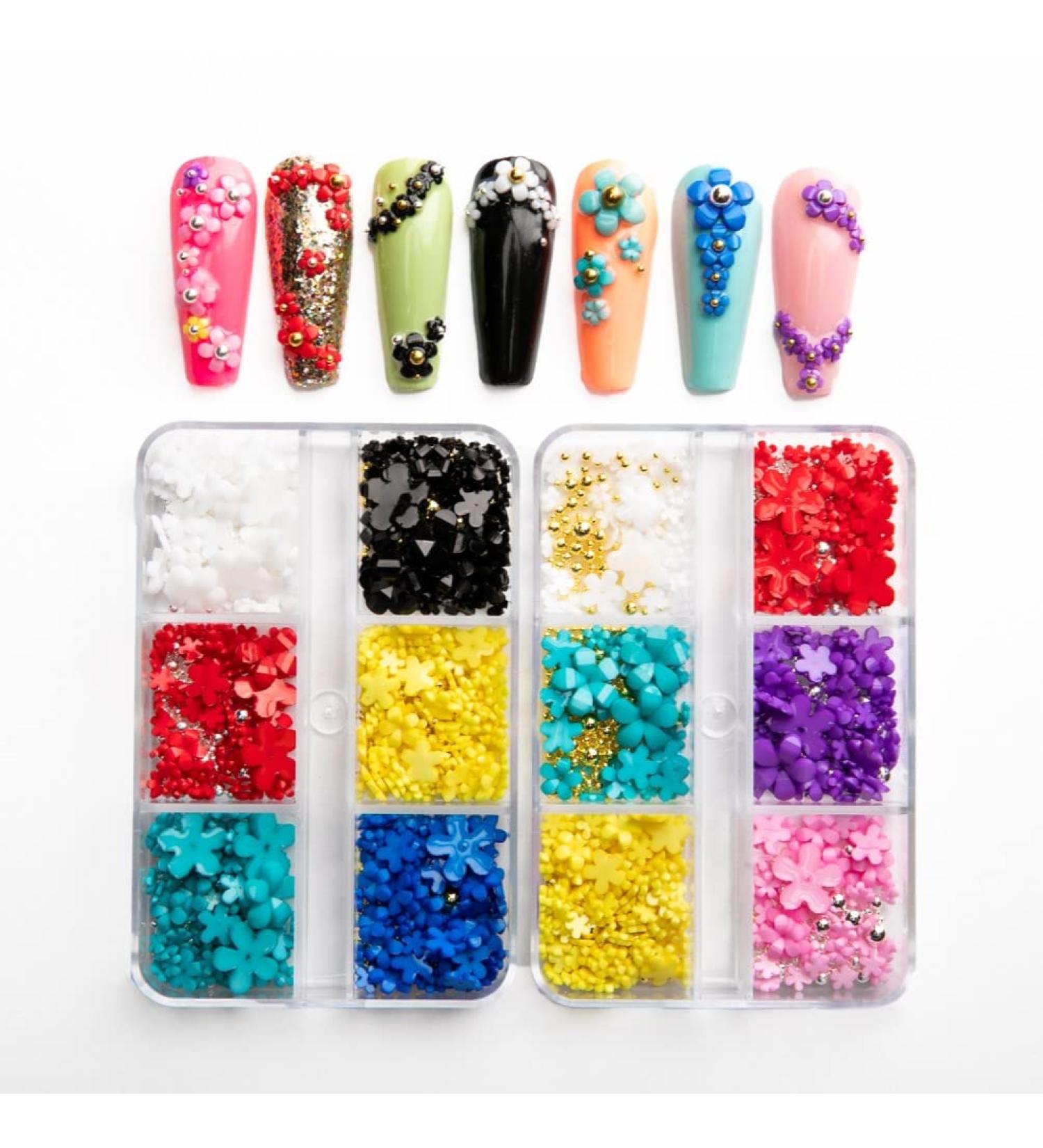 Kys Pretty 3D Nail Art Supplies - 2 Boxes 3D Flowers & Metal Caviar Beads - Nail Accessories for Manicure DIY - Buy Online on GoSupps.com