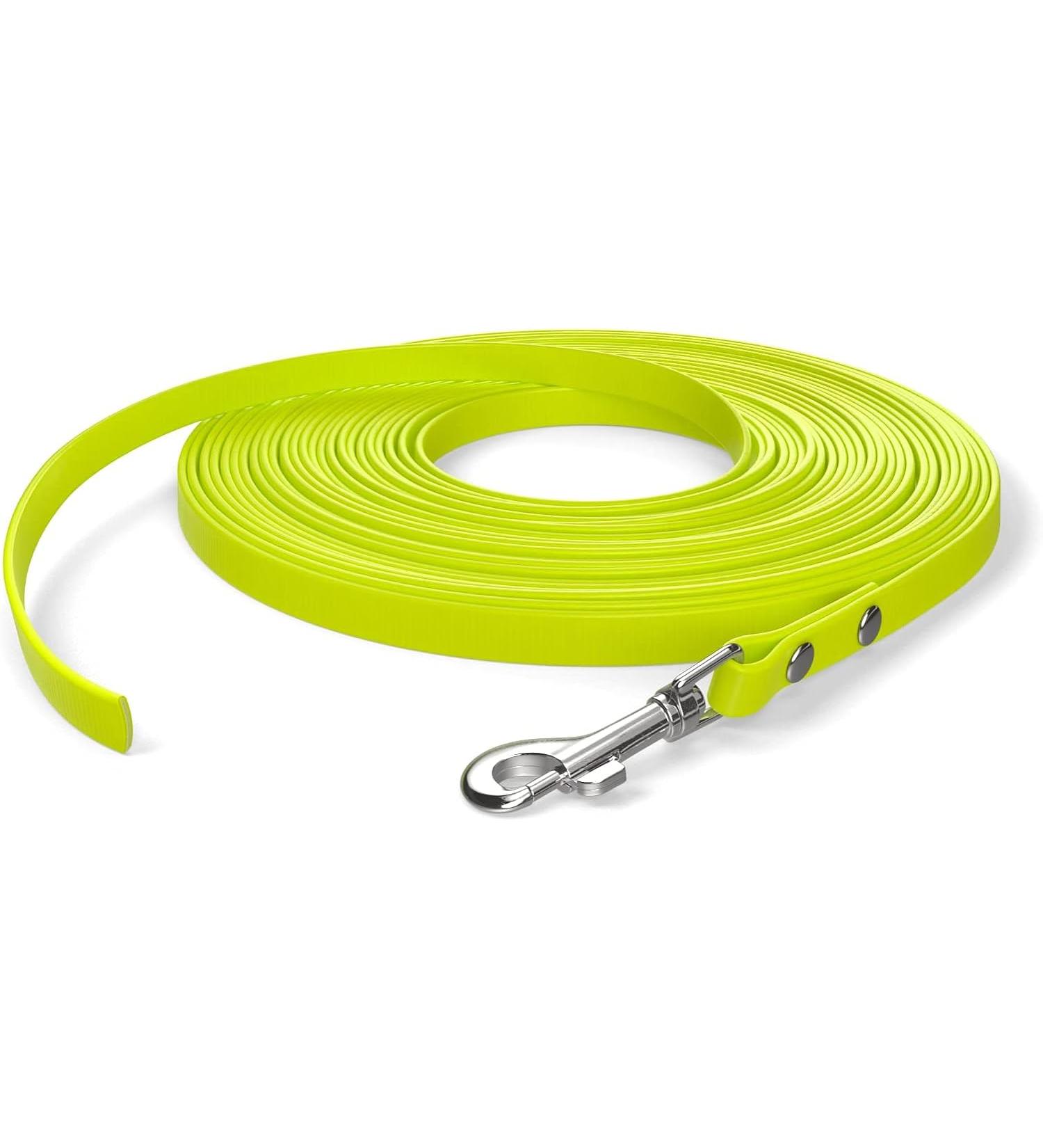 10m Neon Yellow Dog Leash - Extra Narrow Towline with Carabiner | Dirt & Water Repellent for Small Dogs - Buy Online on GoSupps.com