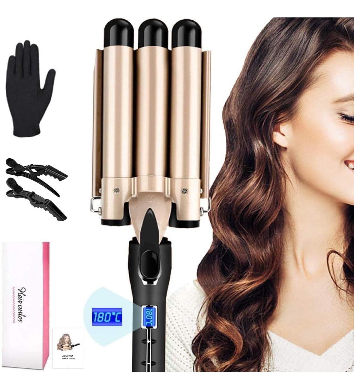 Lockenstab 3 Barrels Deep Waves 28mm - Aimervo Waver with LCD 14 Temp Levels (80-210 ) Ceramic Coating Ideal for All Hair Types + 2 Hair Clips - Shop Now! - Buy Online on GoSupps.com
