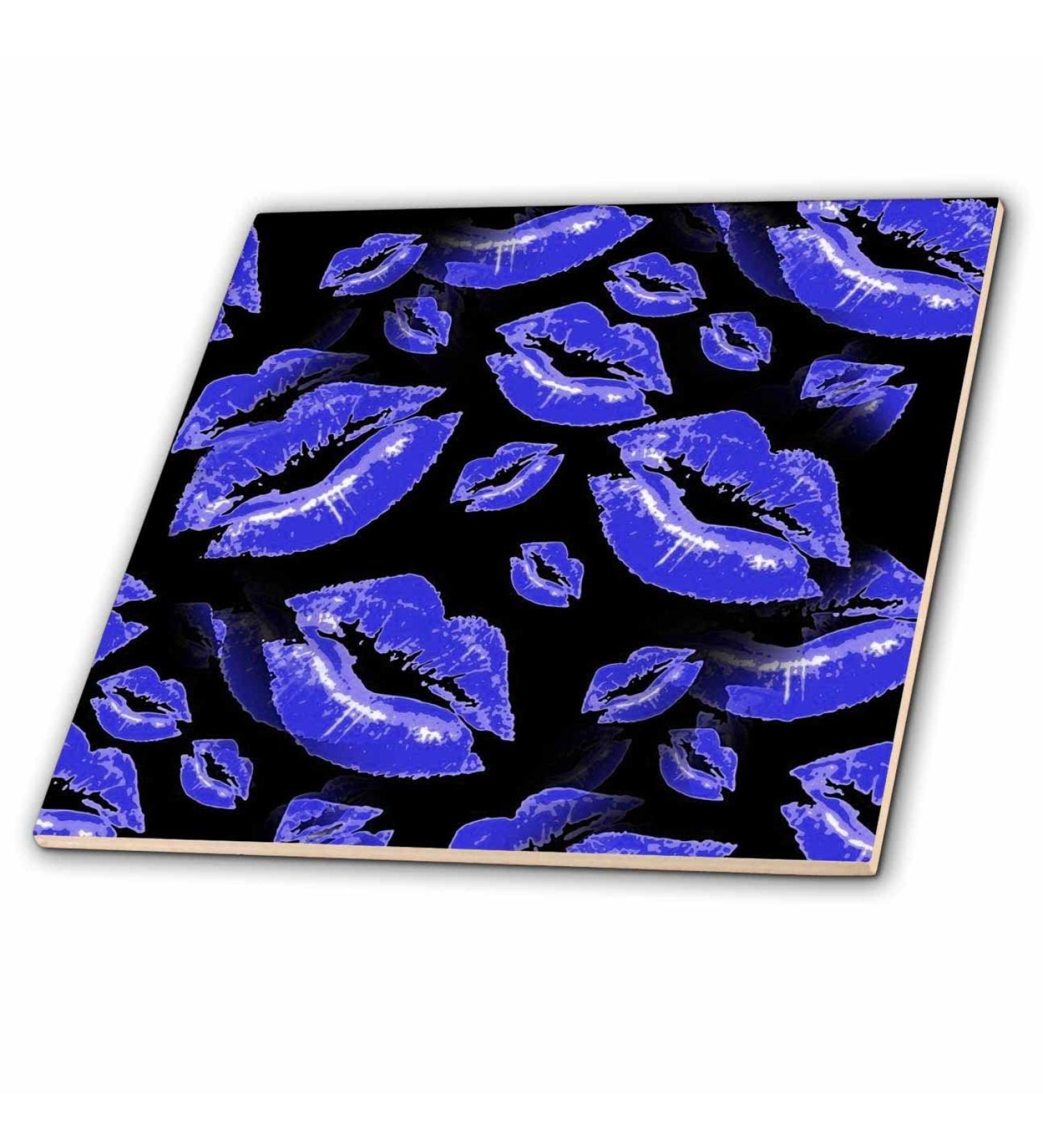 6 Inch Glass Tile - Two Kisses Collided Lip Bold Blue Lips Pattern Pattern - Lipstick Kisses