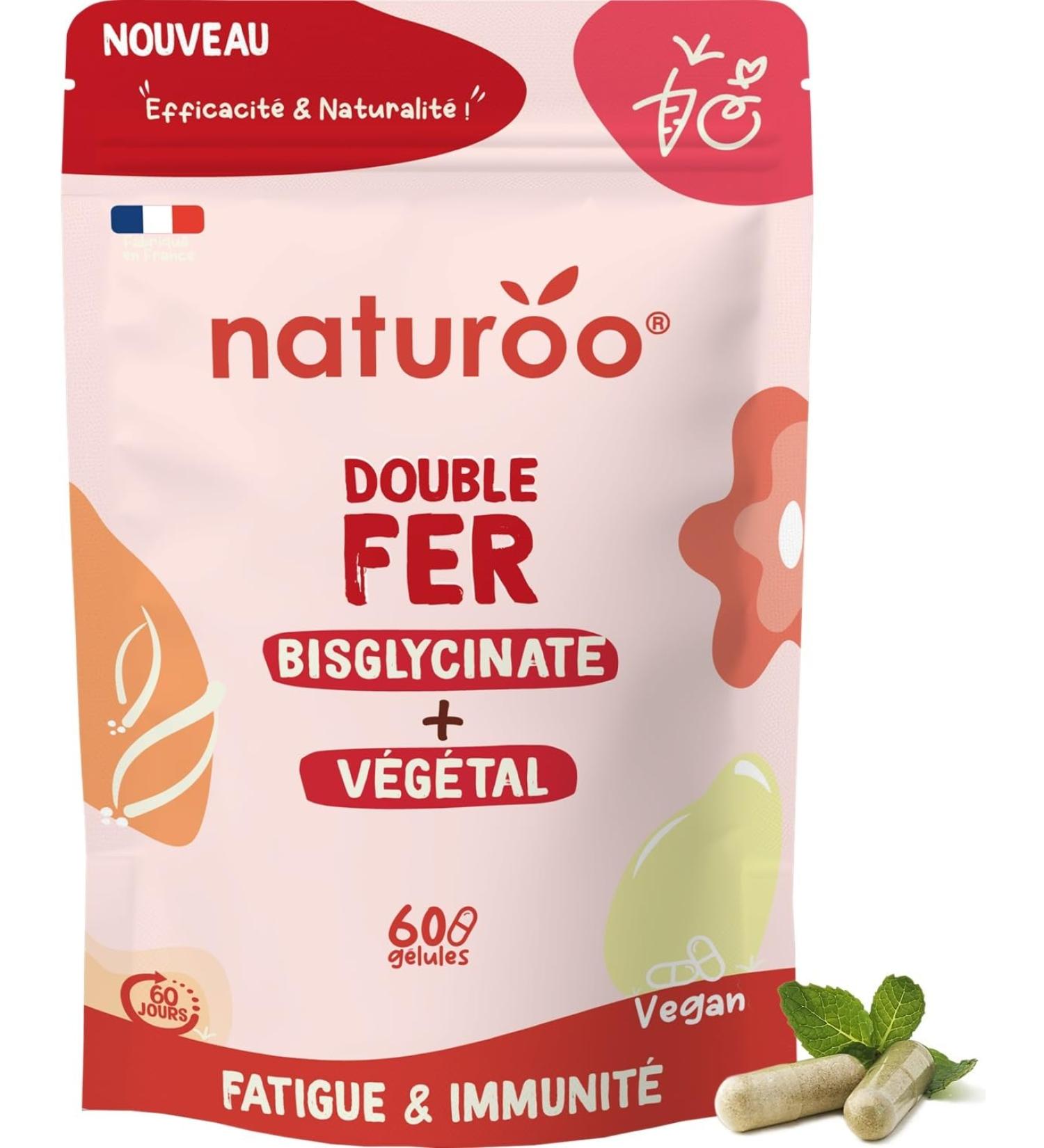Double Fer : Bisglycinate + V g tal (Arbre Curry Bio) - 60 G lules Vegan (2 mois) - Fatigue Globules Rouges Immunit avec Vitamines B2 & C - Fabriqu en France - Buy Online on GoSupps.com
