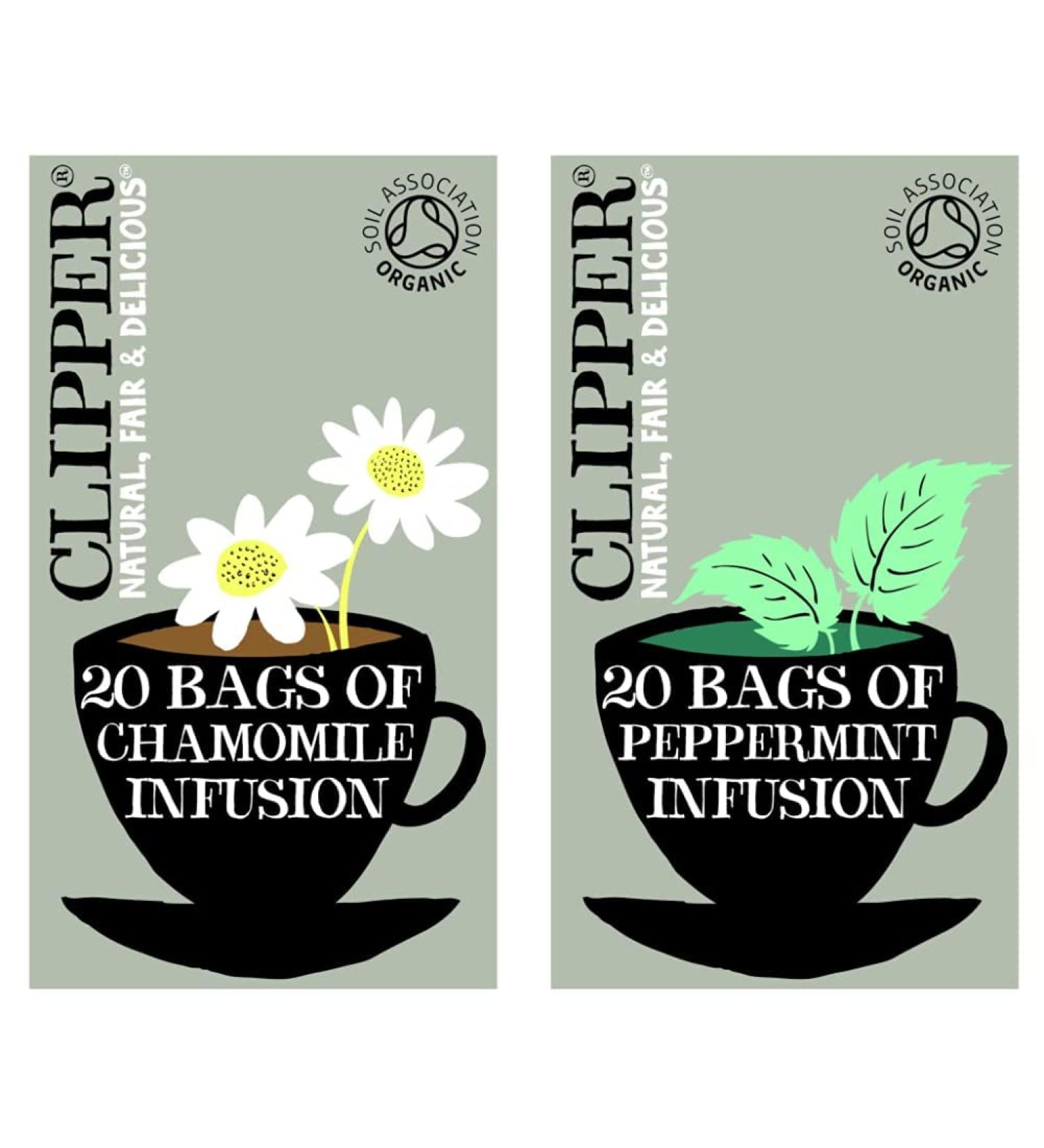 Clipper Organic Infusion Chamomile 20 Tea Bags (Pack of 6) & Organic Infusion Peppermint 20 Tea Bags (Pack of 6) - Buy Online on GoSupps.com
