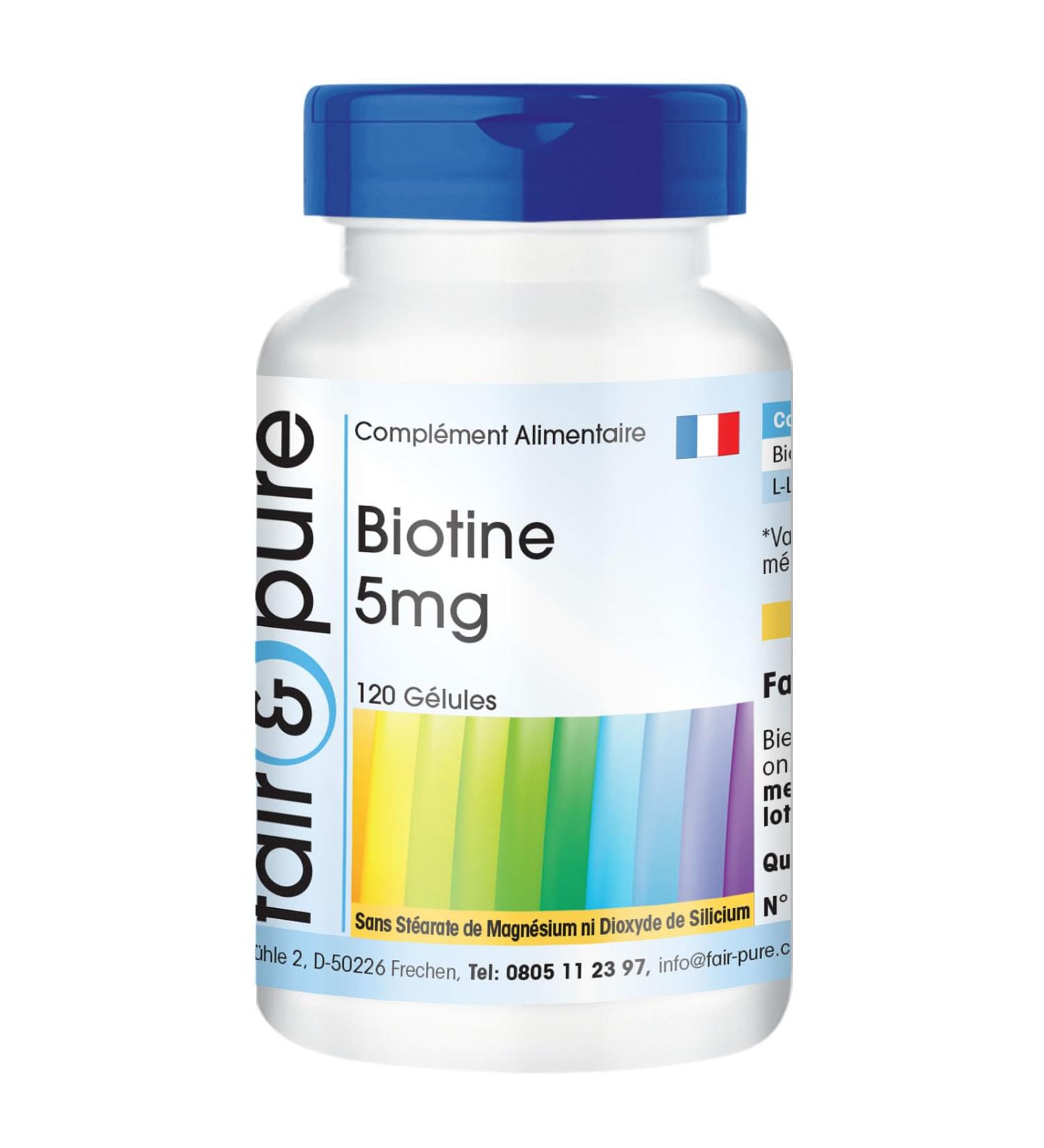 Fair & Pure - Biotine 5mg - avec 5000mcg de biotine par g lule - hautement dos - 120 g lules v g taliennes - fabrication de qualit allemande - Buy Online on GoSupps.com