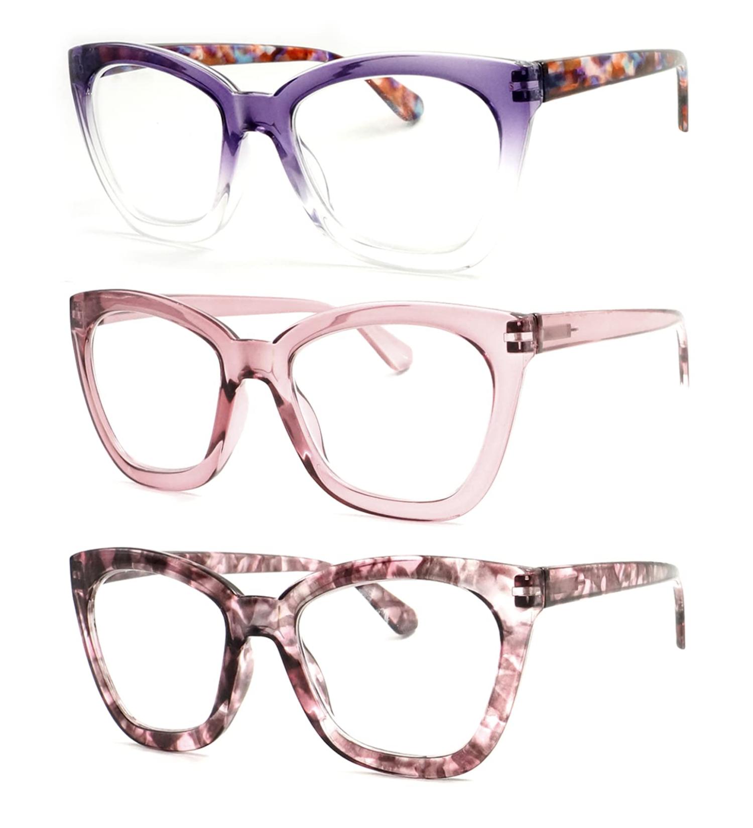 Women s Oversized Blue Light Reading Glasses | Spring Hinge Eyeglasses in Purple Pink & Tortoise - 1.25x - Buy Online on GoSupps.com