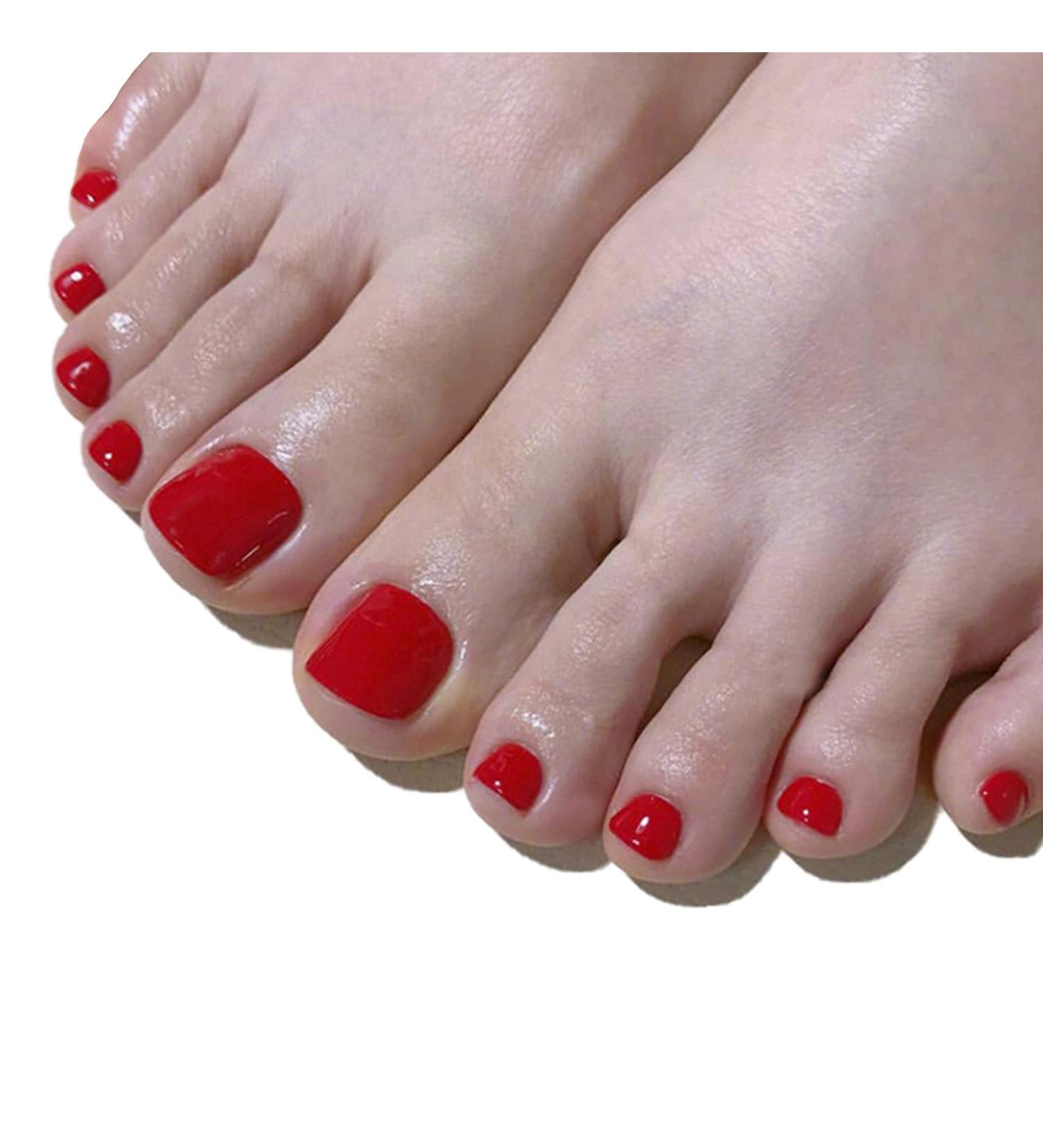 RODAKY Glossy Red Press On Toe Nails - 24PCS False Toe Nail Set for Women - Buy Online on GoSupps.com