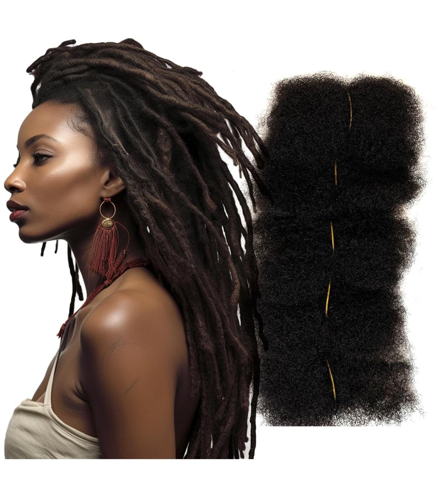 Afro Kinky Bulk Human Hair for Locs & Dreadlocks - 4 Pieces Natural Black #1B 8 | Dye & Bleach Friendly - Buy Online on GoSupps.com