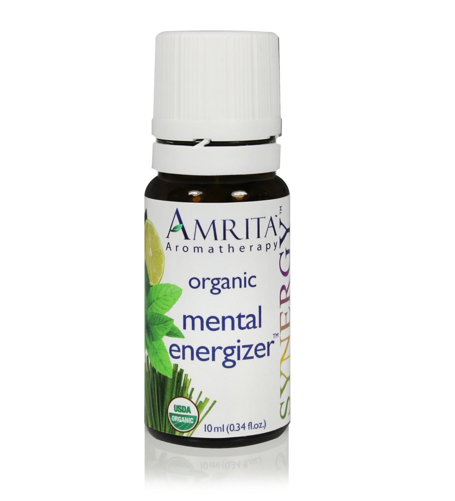 AMRITA Aromatherapy: Mental Energizer Synergy Essential Oil Blend (Natural Energy Booster) Organic Essential Oil Blend of Lemon Distilled Lime Peppermint & Ginger CO2 -Size: 60ML