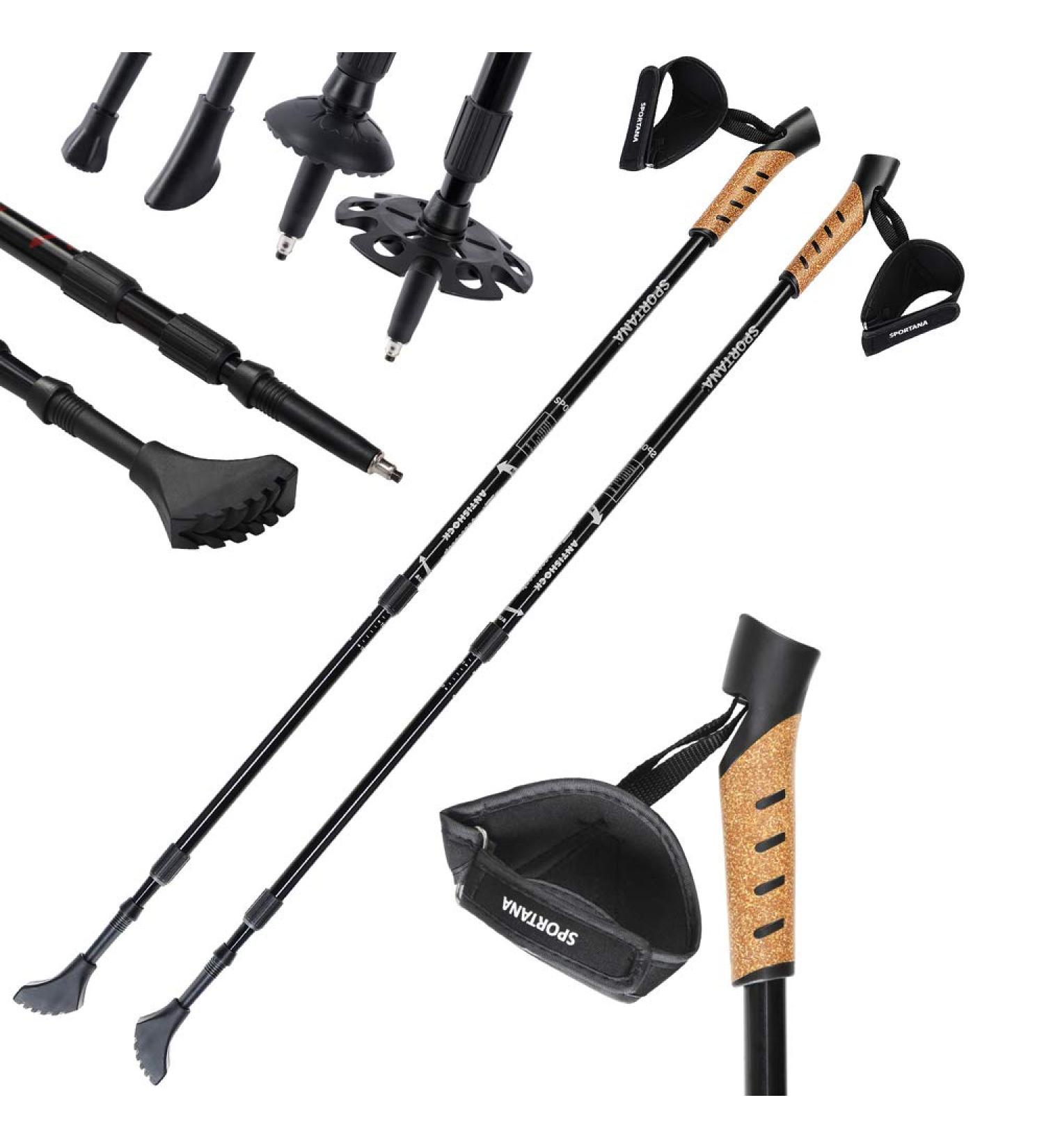 Buy Sportana Adjustable Nordic Walking Sticks - 68-135 cm Anti-Shock Telescopic 5 Attachments - Ideal Hiking & Trekking Sticks - Gray Free International Shipping - Buy Online on GoSupps.com