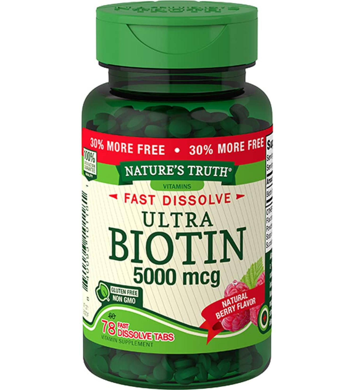 Nature's Truth Biotin 5000 Mcg Fast Dissolve Tabs Natural Berry Flavor 78 Count (Pack of 3)