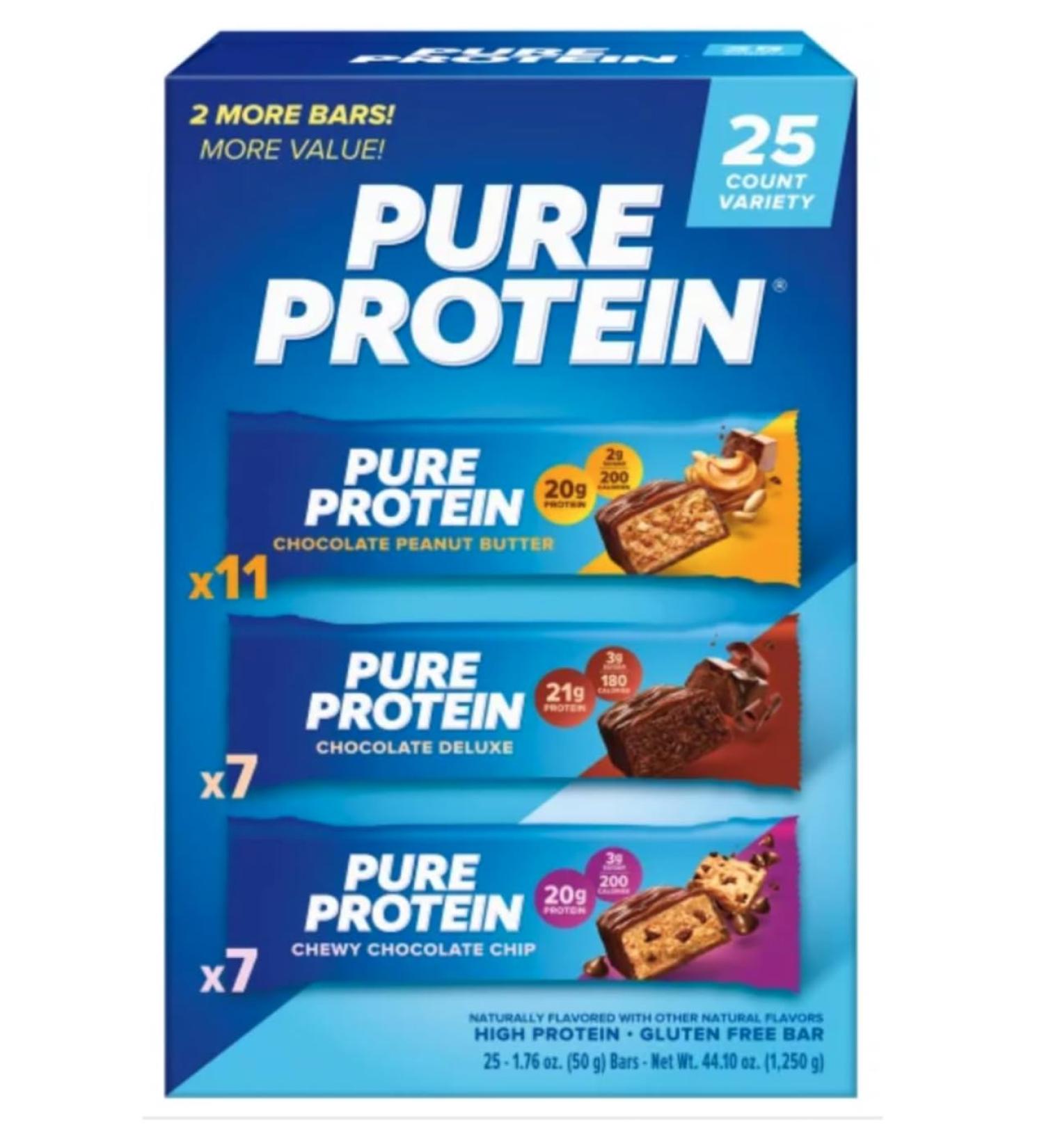 Pure Proteins Bars Nutrient Rich Snacks with High Protein for Energy Support Minimal Sugar Gluten-Free Variety Pack (In NEYUM Packaging) (25 Pack)