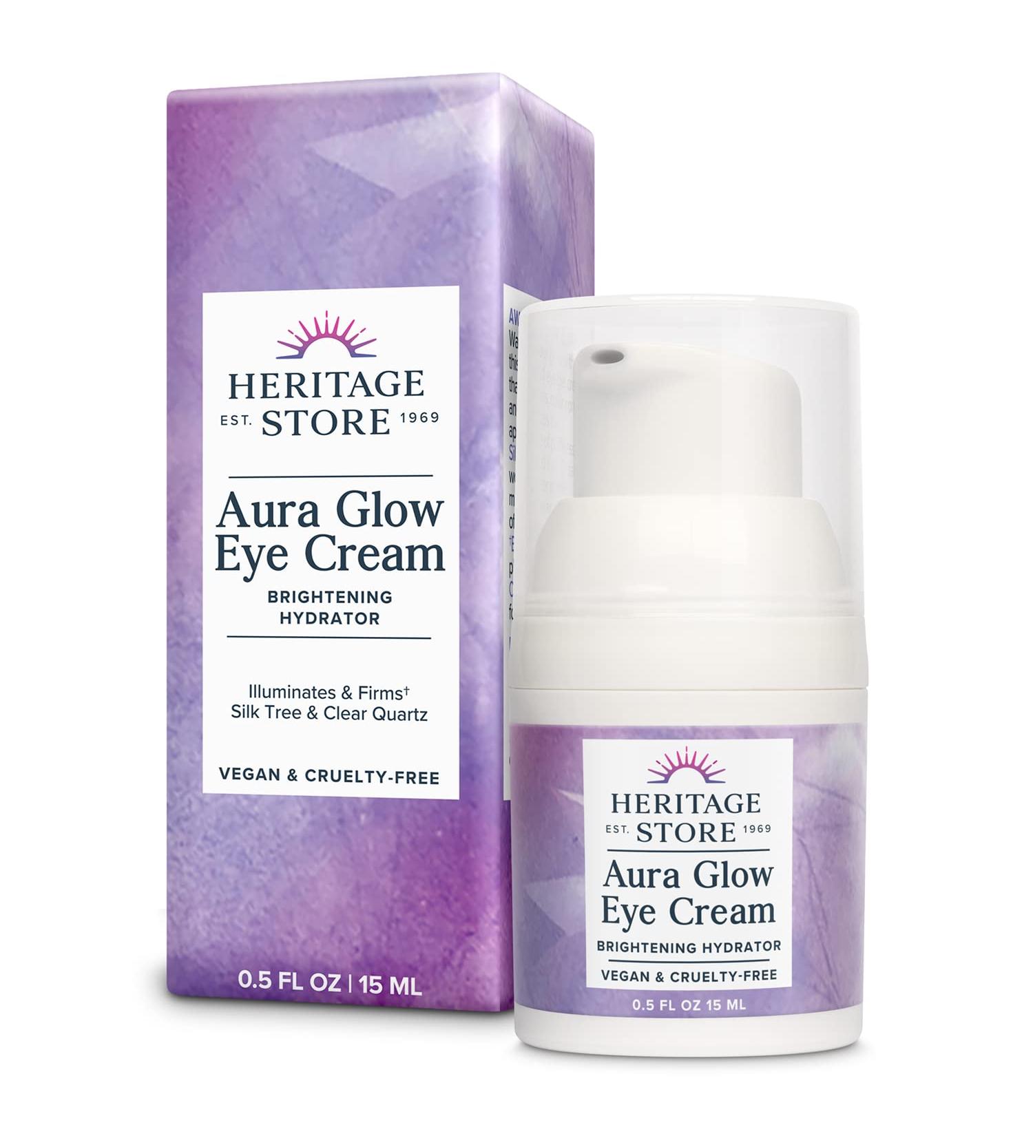 HERITAGE STORE Aura Glow Eye Cream | Brighten Under Eyes Reduce Puffiness & Dark Circles | Vegan Hydrator with Bakuchiol & Hyaluronic Acid 0.5oz - Buy Online on GoSupps.com