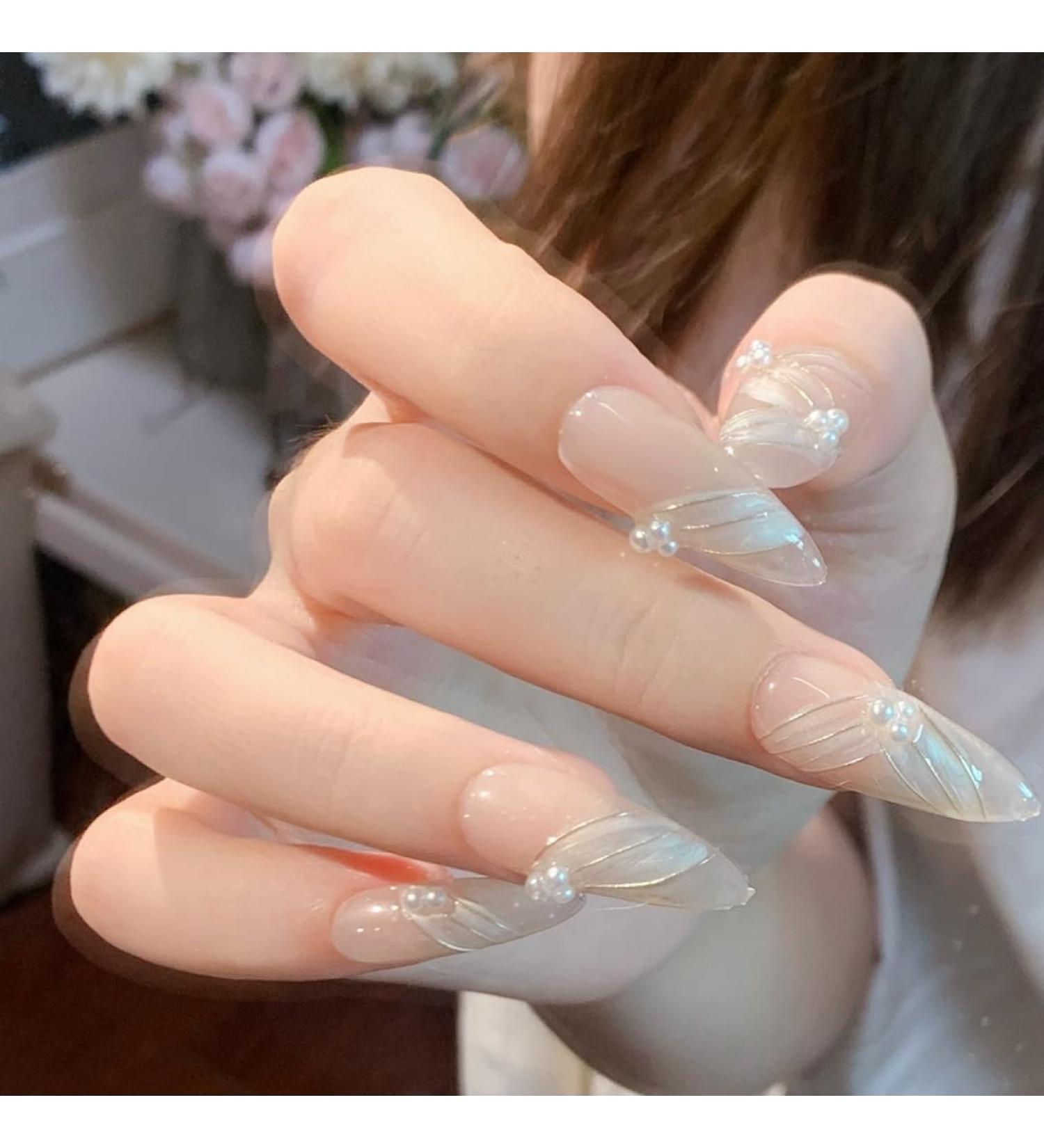 Hand wearing false nail patch powder blusher halo dye pile drill detachable wearing nail patch nail enhancement 10PCS (Color : 24628 Size : L) 1 count (Pack of 1) 24628