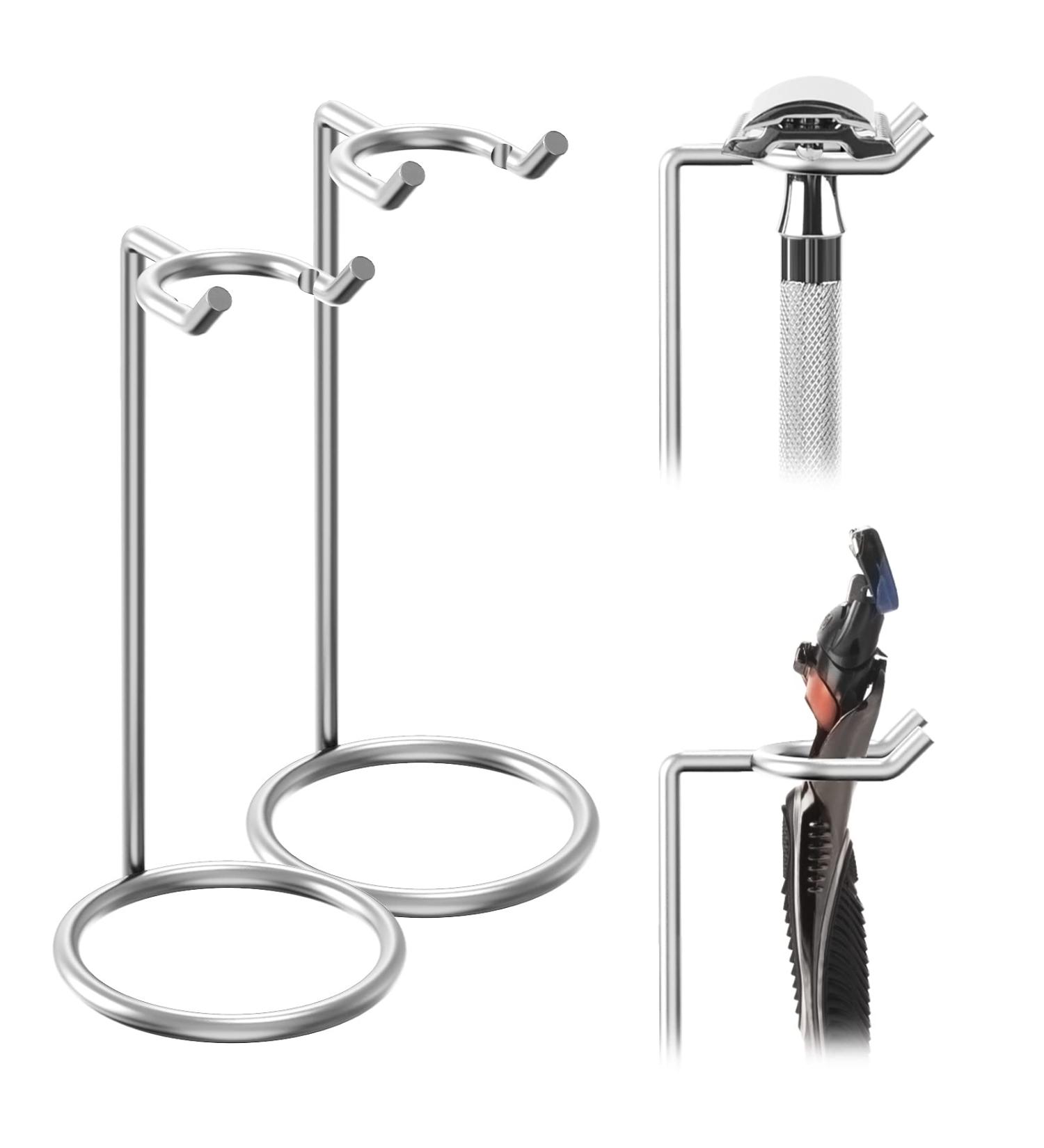 Linkidea 2-Piece Stainless Steel Safety Razor Holder & Shaving Brush Stand - Deluxe Travel Razor Knife Holder (12 cm Silver) - Buy Online on GoSupps.com