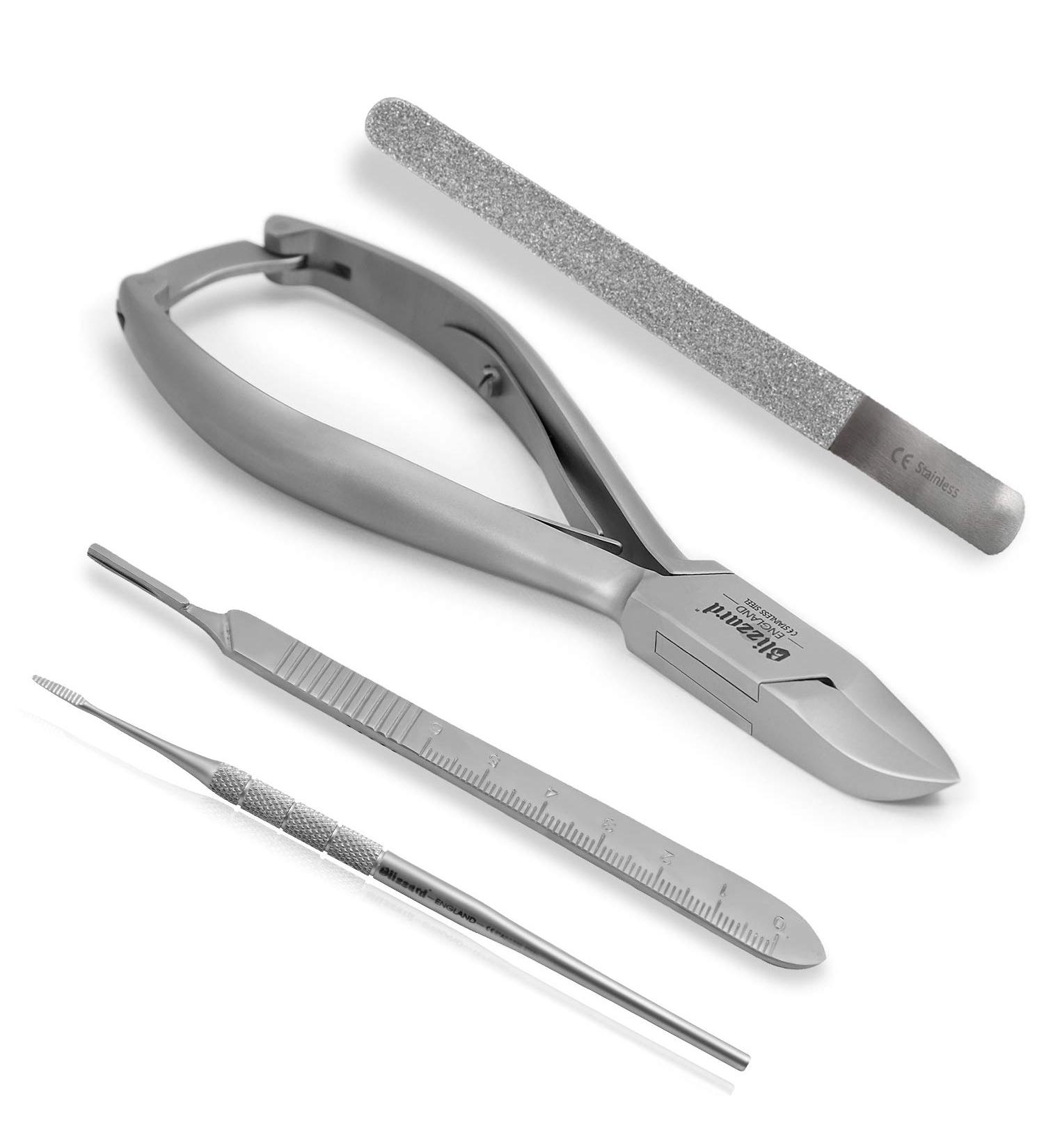 Blizzard Podology Instruments Set - 4 pcs Nail Tongs Corner Files Sapphire Nail File & Scalpel Holder | German Medical Quality for Hard & Ingrown Nails | Foot Care Tools - Buy Online on GoSupps.com