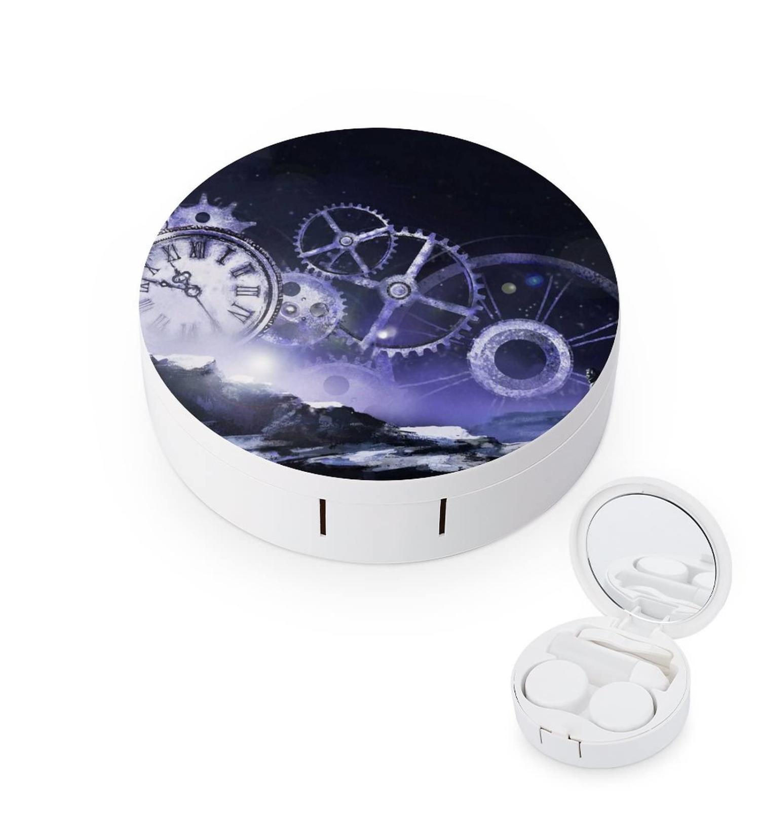 Clock And Mechanism Stars Round Case For Contact Lens Kit Storage Box with Mirror Printed - Buy Online on GoSupps.com
