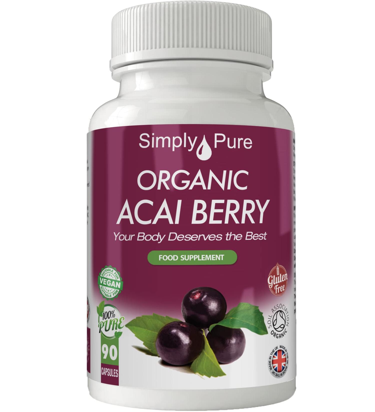 Organic Vegan Acai Berry Capsules x 90 | 100% Natural | Soil Association Certified | 500mg | Gluten Free & GM Free - Buy Online on GoSupps.com