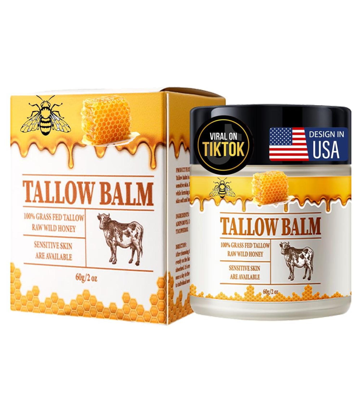 DMEODG 100% Grass Fed Beef Tallow for Face Beef Tallow for Skin Tallow and Honey Balm Natural Tallow Skin Care Cream Body Butter Nourish and Soothe Dry Skin - Buy Online on GoSupps.com