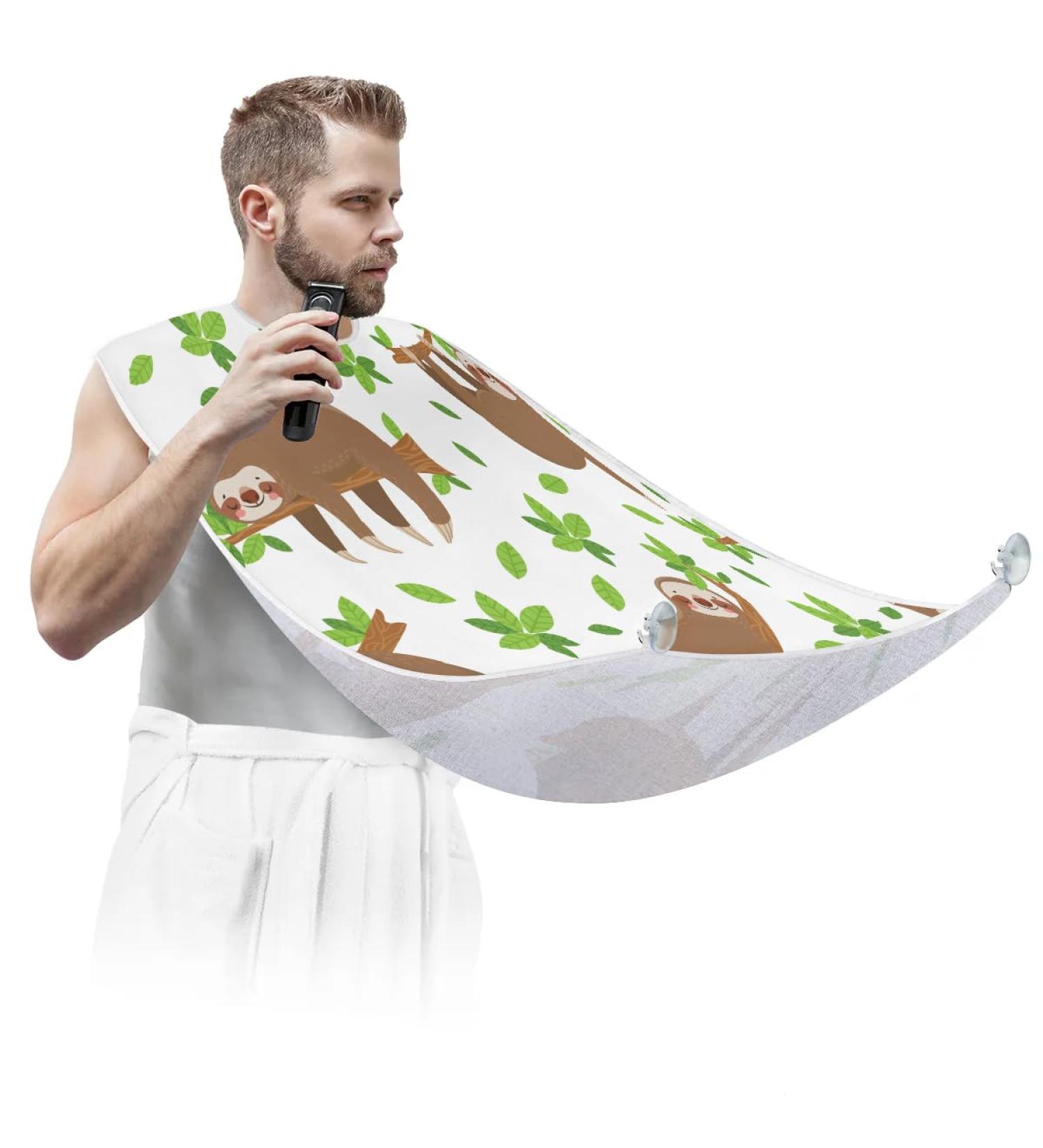 Cute Sloth Beard Bib Apron Non-Stick Waterproof Grooming Cloth for Men | Hair Catcher with Suction Cups | Perfect Gift for Shaving & Trimming - Buy Online on GoSupps.com