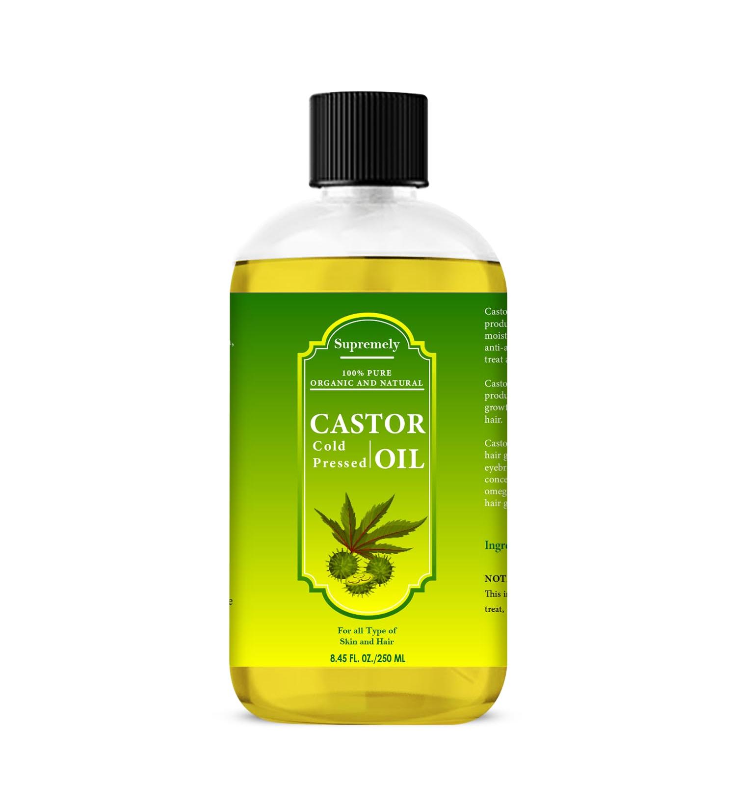 Supremely Cold Pressed Castor Oil Pure & Virgin Grade For Healthy Hair Growth and Skin Eyelashes & Eyebrows 250ml - Buy Online on GoSupps.com