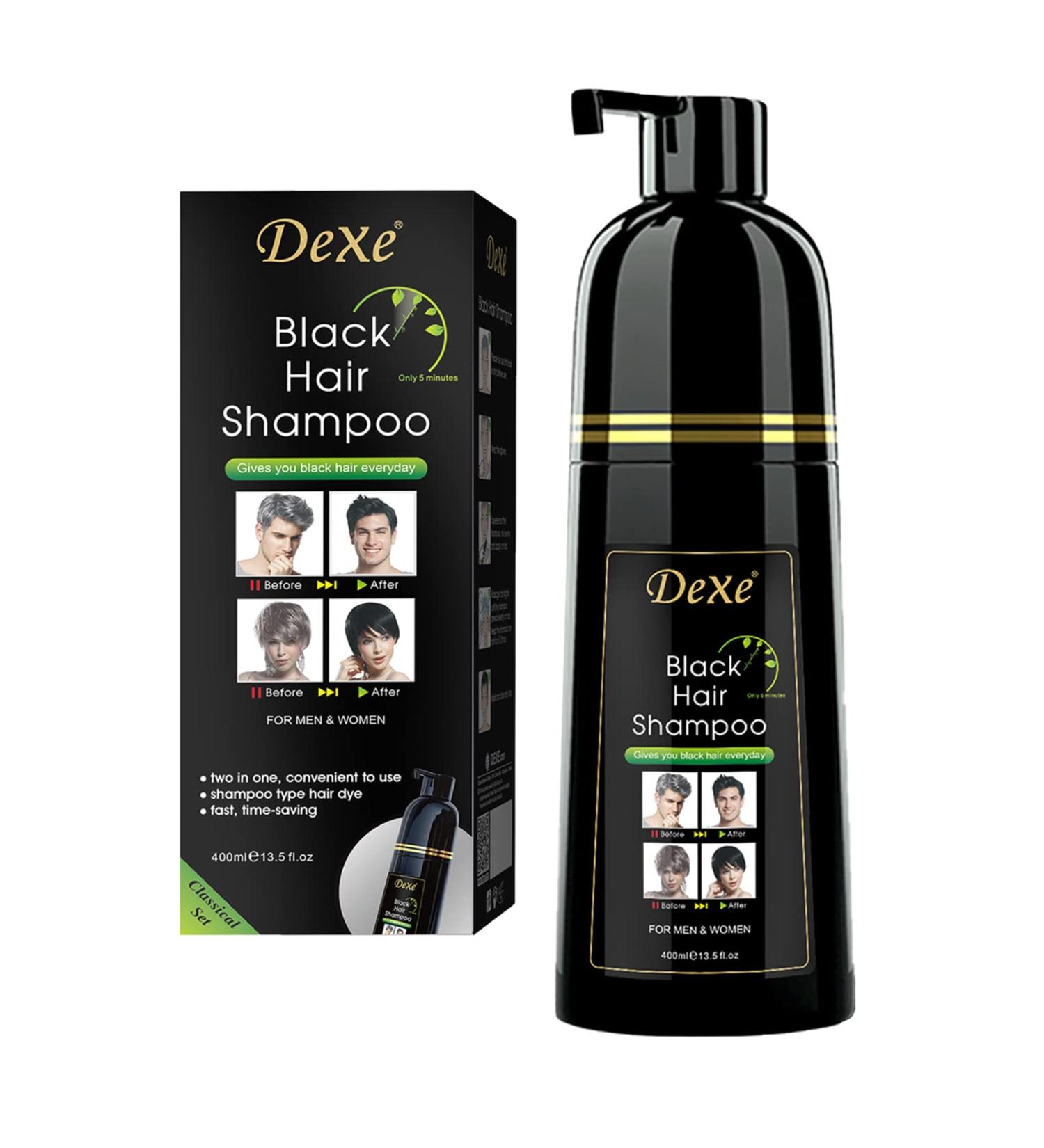 DEXE Black Hair Dye Shampoo for Gray Hair 3-in-1 Ammonia-Free Color - 100% Grey Coverage for Women and Men - Herbal Ingredients - 14 Fl Oz - Buy Online on GoSupps.com