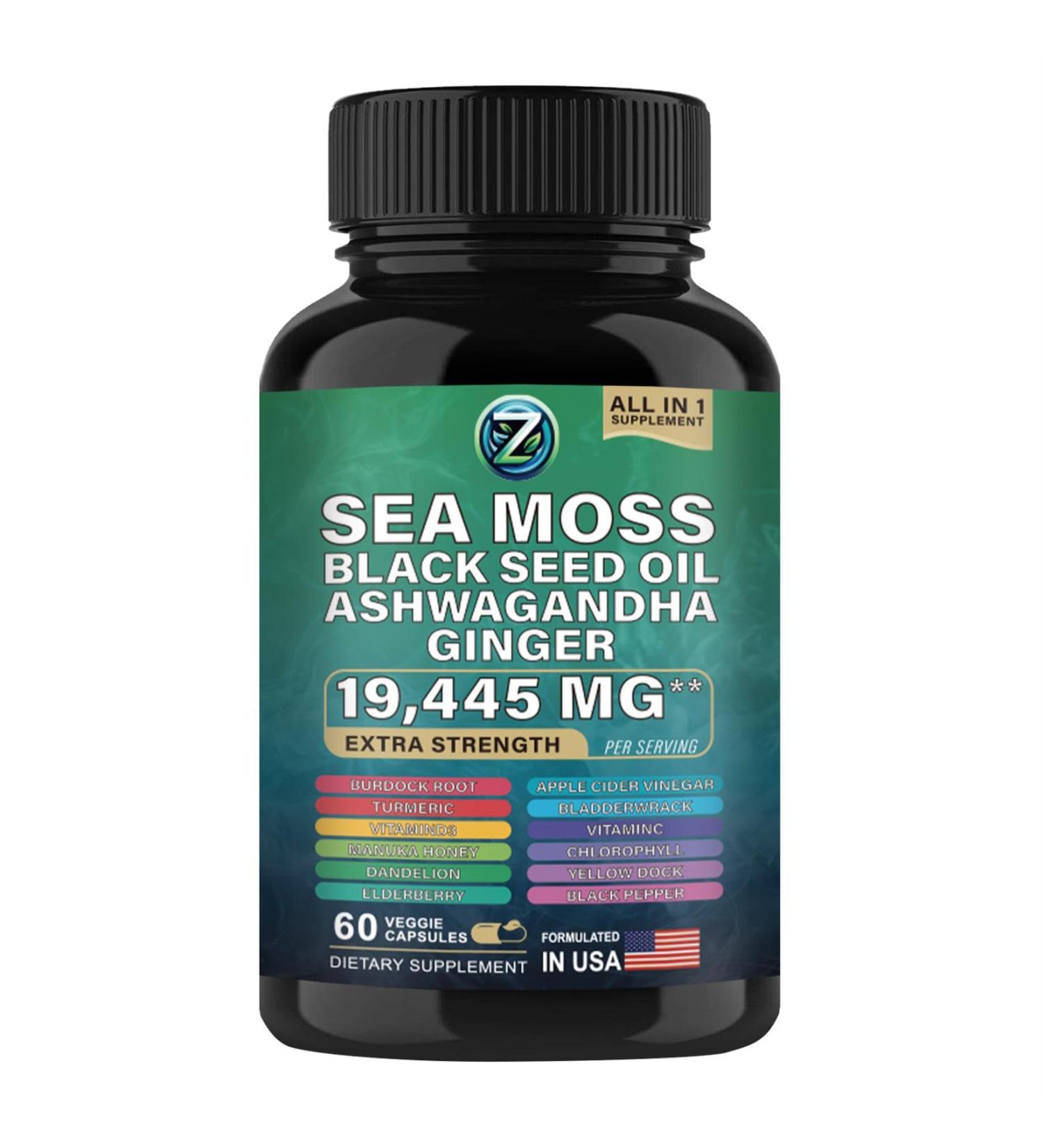 Organic Sea Moss Capsules - 60 Count | Wildcrafted Irish Sea Moss Bladderwrack Burdock Root & More for Digestive Skin & Joint Health - Buy Online on GoSupps.com