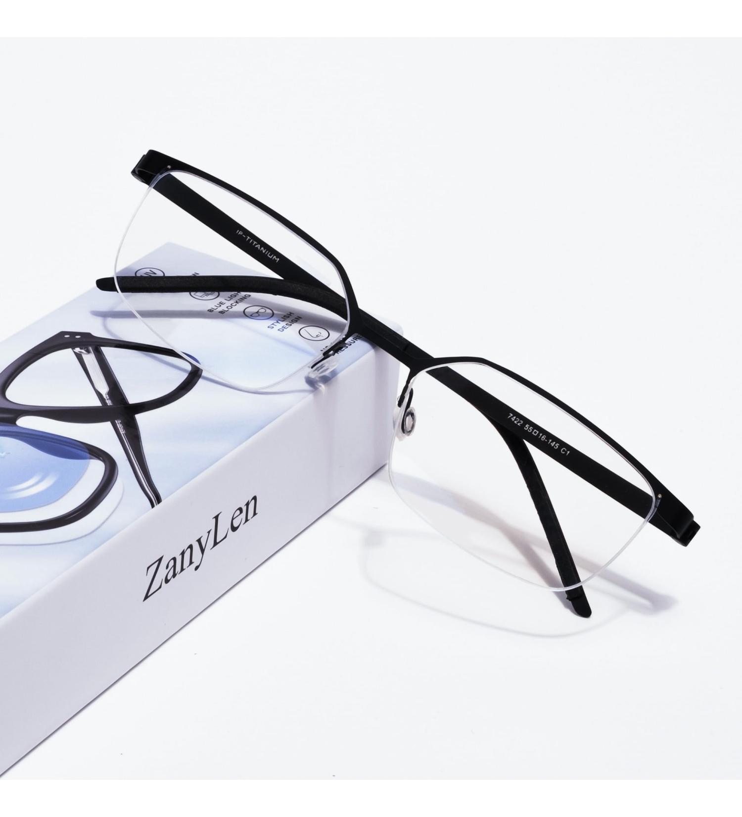 Superlight Titanium Blue Light Blocking Glasses | Stylish Semi-Rimless Rectangle Eyeglasses for Gaming & Computer Use (Black - Buy Online on GoSupps.com