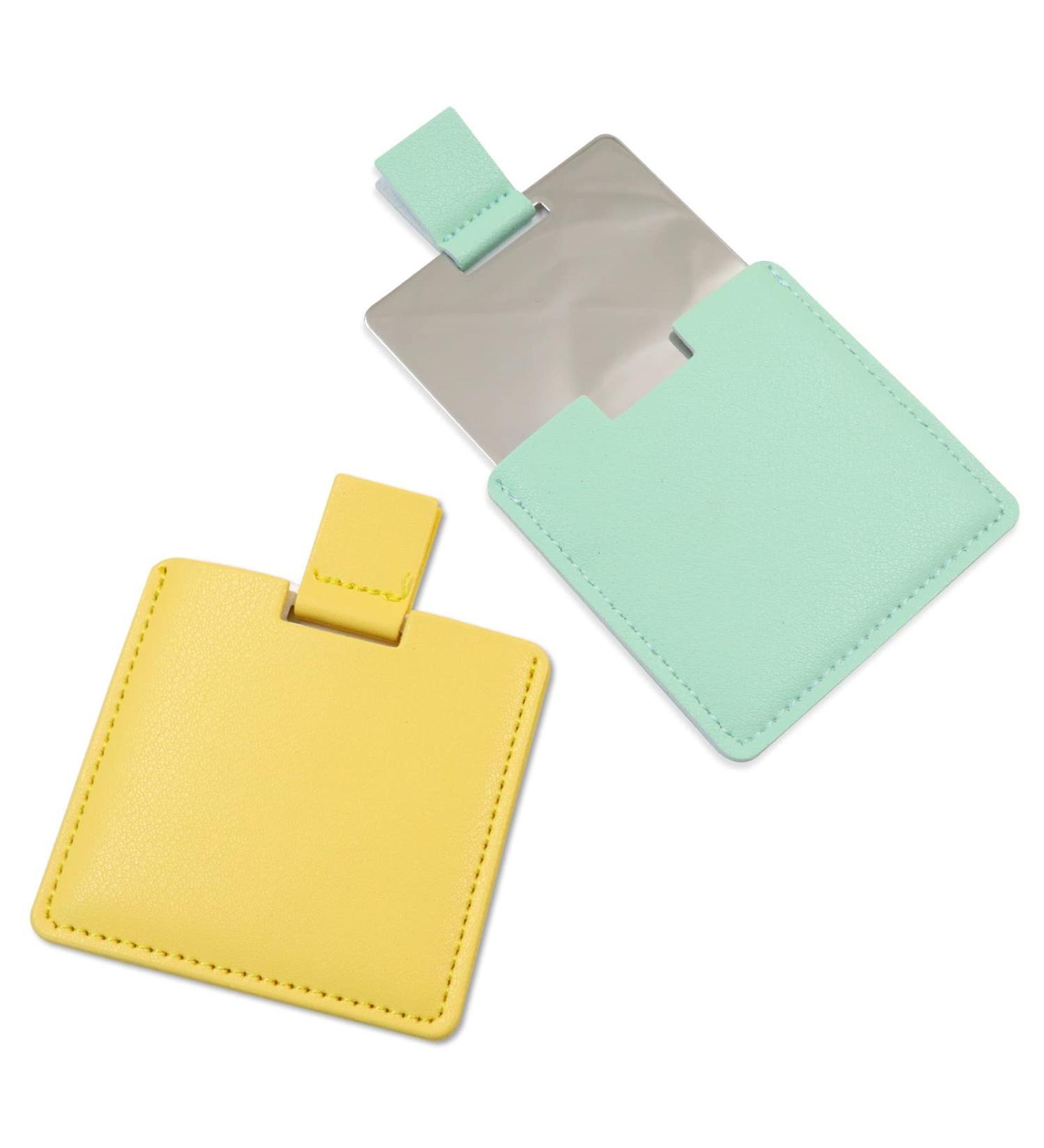 2Pcs Shatterproof Stainless Steel Compact Mirror Set with PU Leather Case - Unbreakable Handheld Mirror for Travel, Camping, Makeup - Perfect Gift for Women & Men (Green & Yellow) - Buy Online on GoSupps.com
