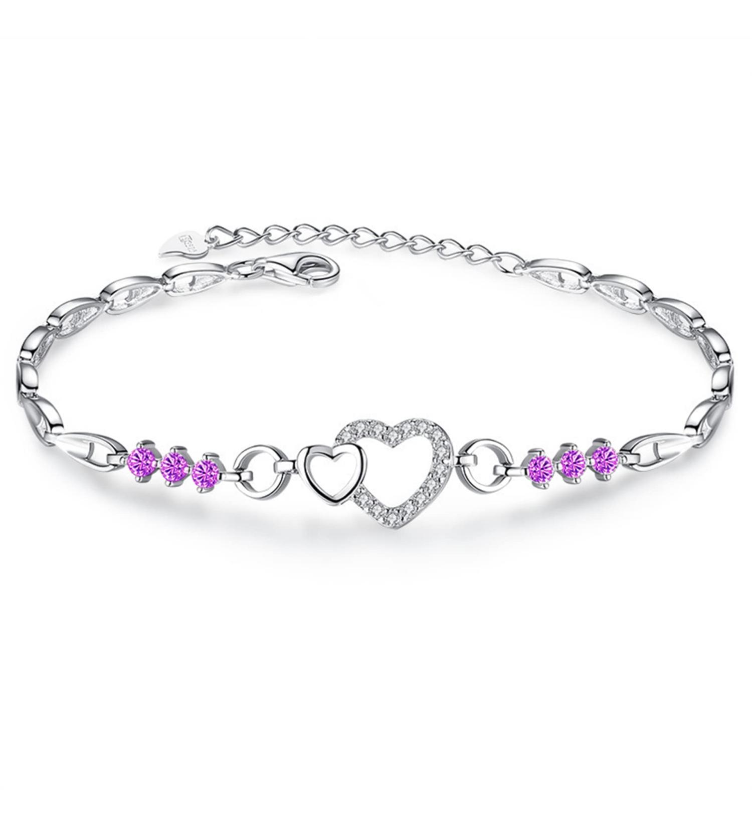 Women's Bracelet Exquisite Heart Bracelet Jewelry Crystal Bracelet Popular Fashion Jewelry Bracelet Personalized Birthstone Bracelet Natural Birthday Bracelet Purple - Buy Online on GoSupps.com